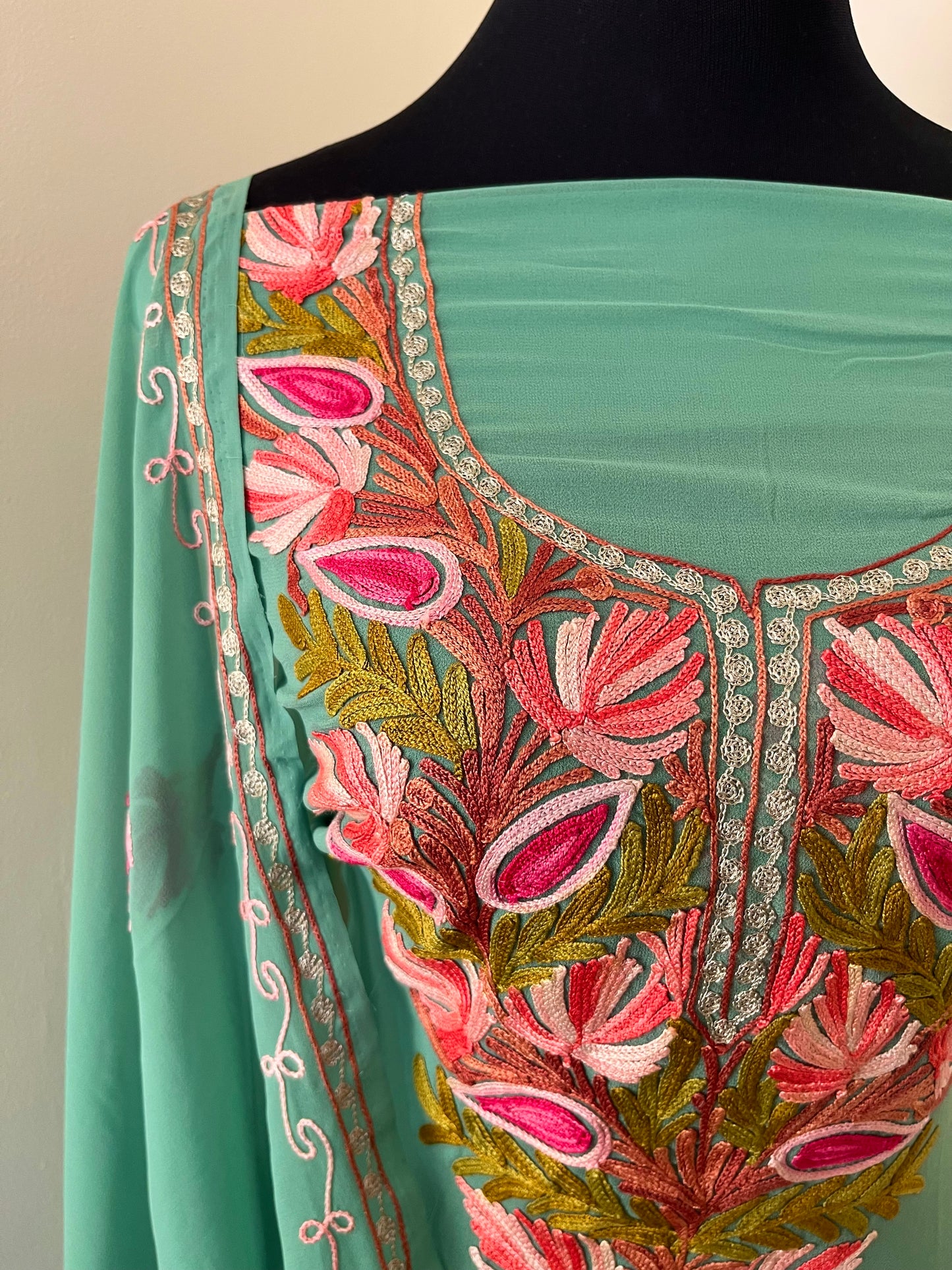 Green Georgette Shirt and Dupatta Aari Embroidered Suit