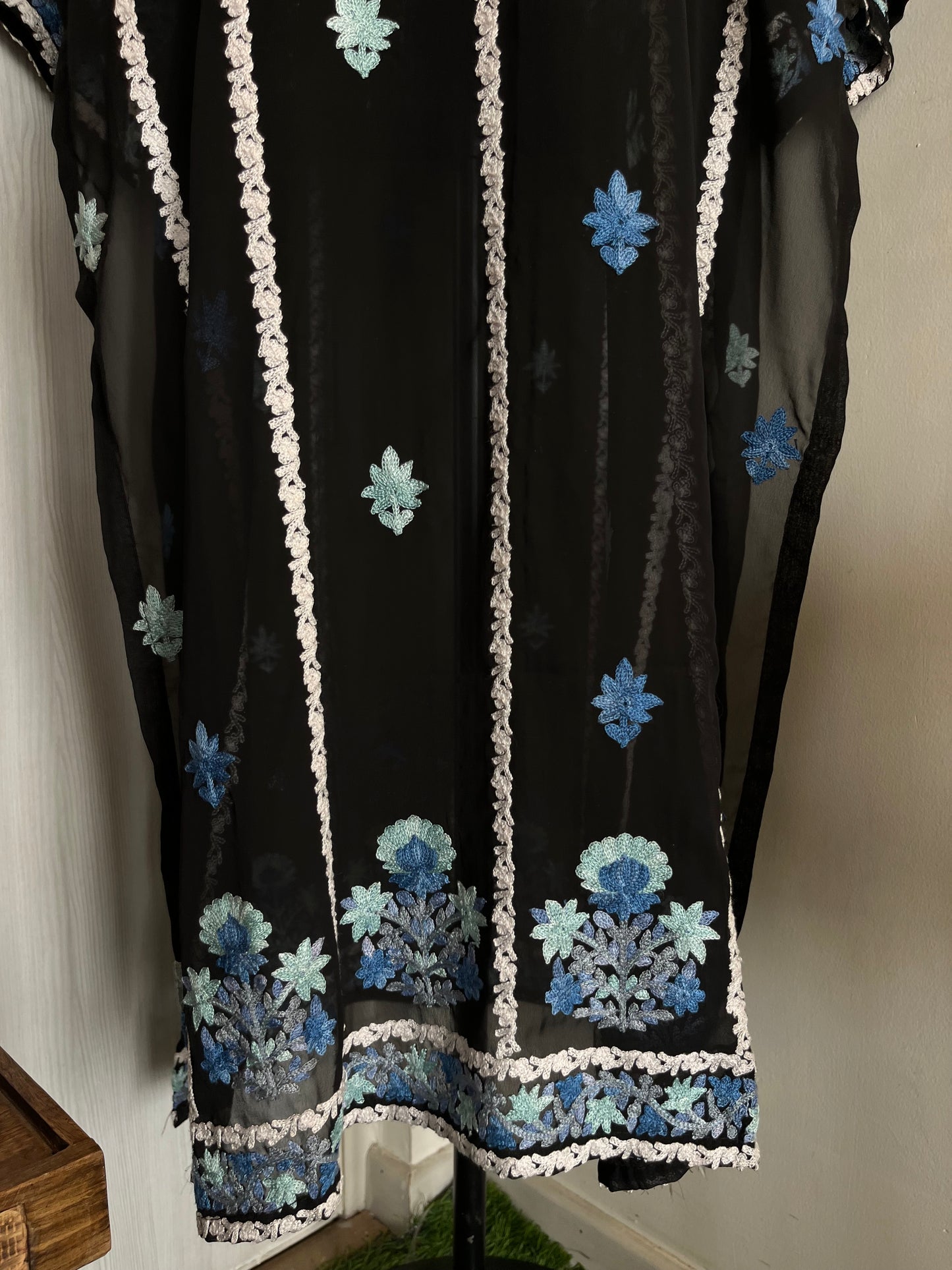 Black Georgette All over Work Aari Embroidered Unstitched Kurta Material