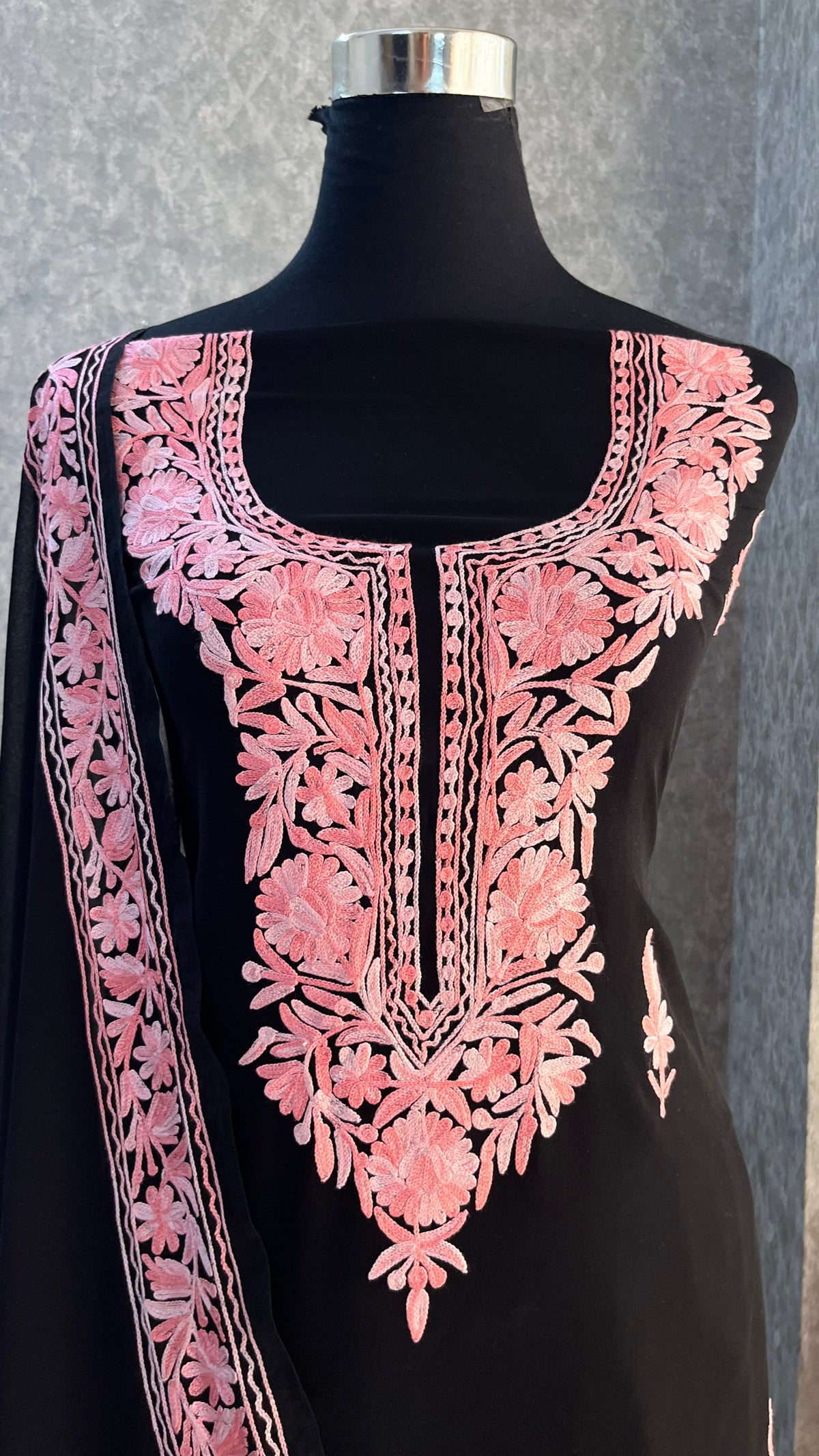 Georgette Black 3 Pc Kashmiri Suit