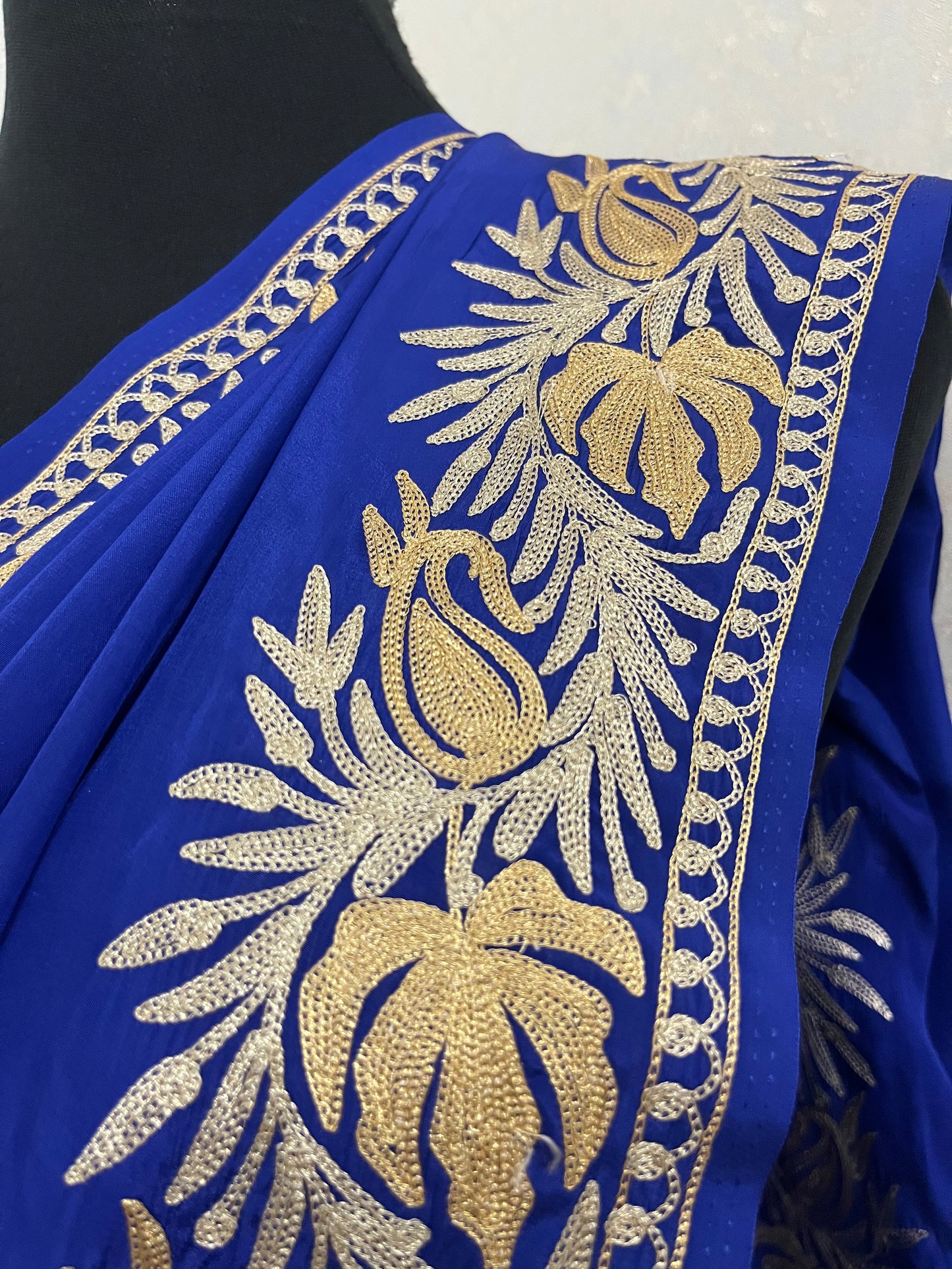 Royal Blue Pure Vetson Crape Kashmiri Saree