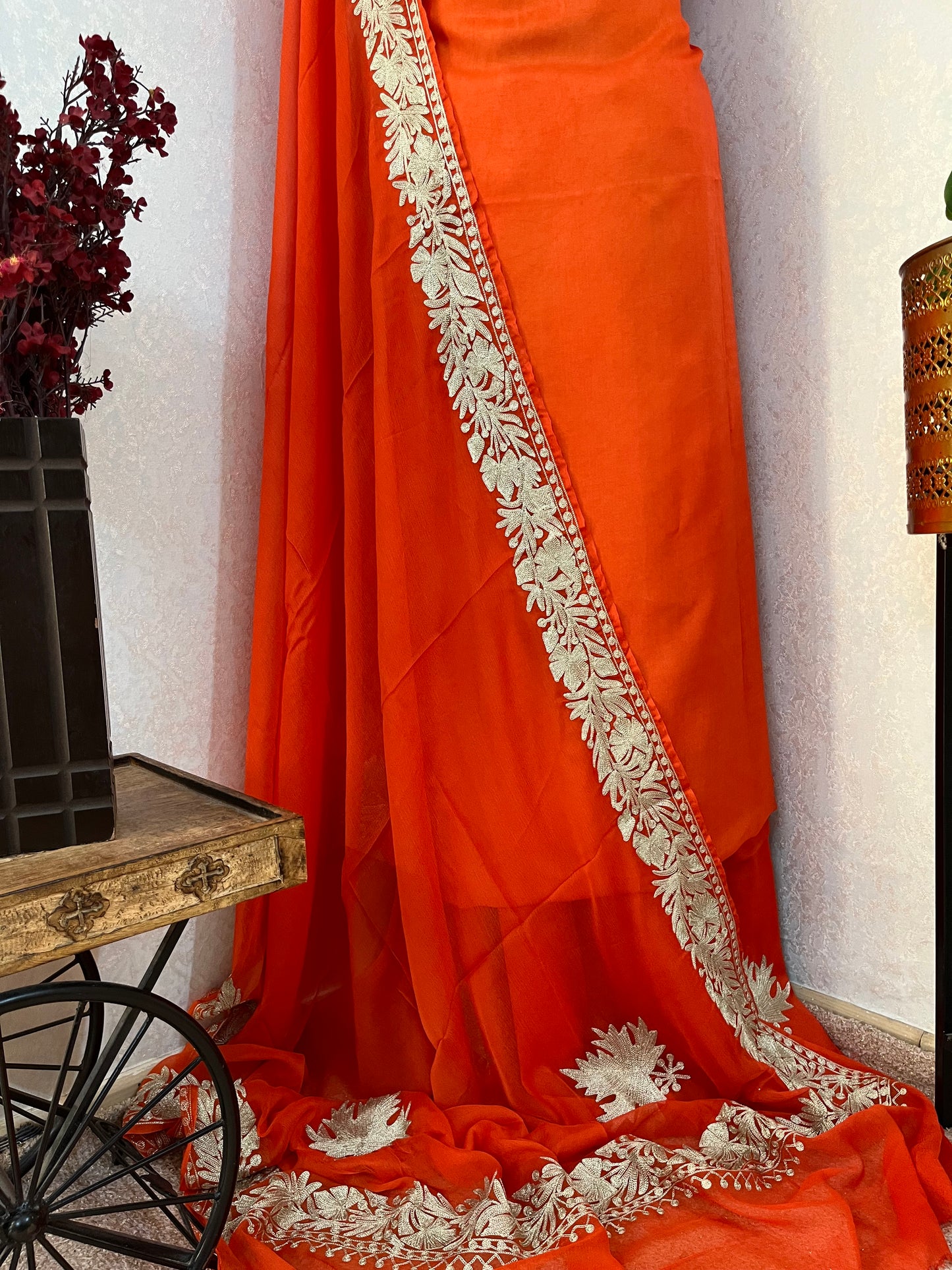 Orange Sanam’ Tilla Kashmiri Silk Suit