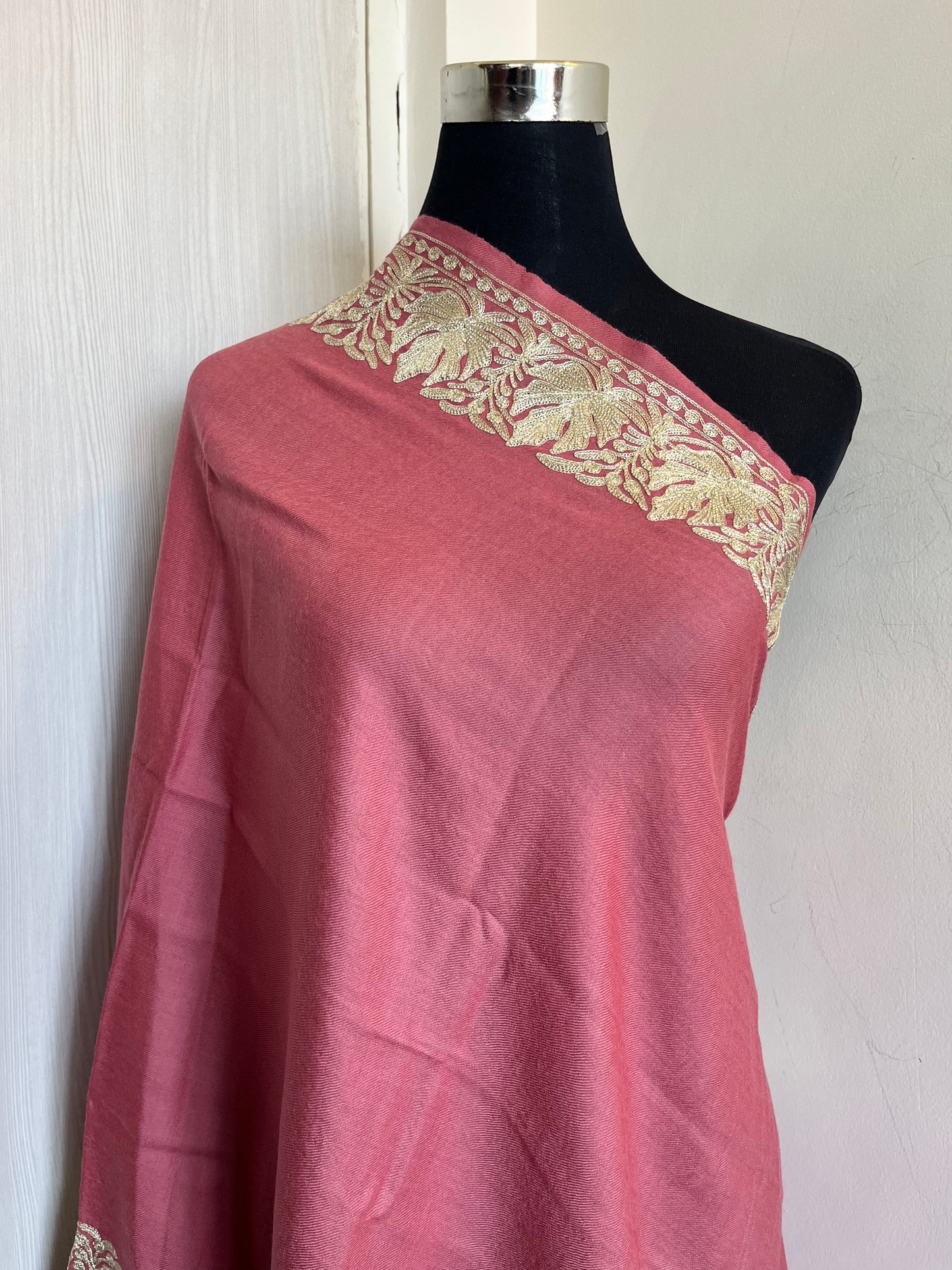 Onion Pink Fine Semi Pashmina Tilla Embroidered stole