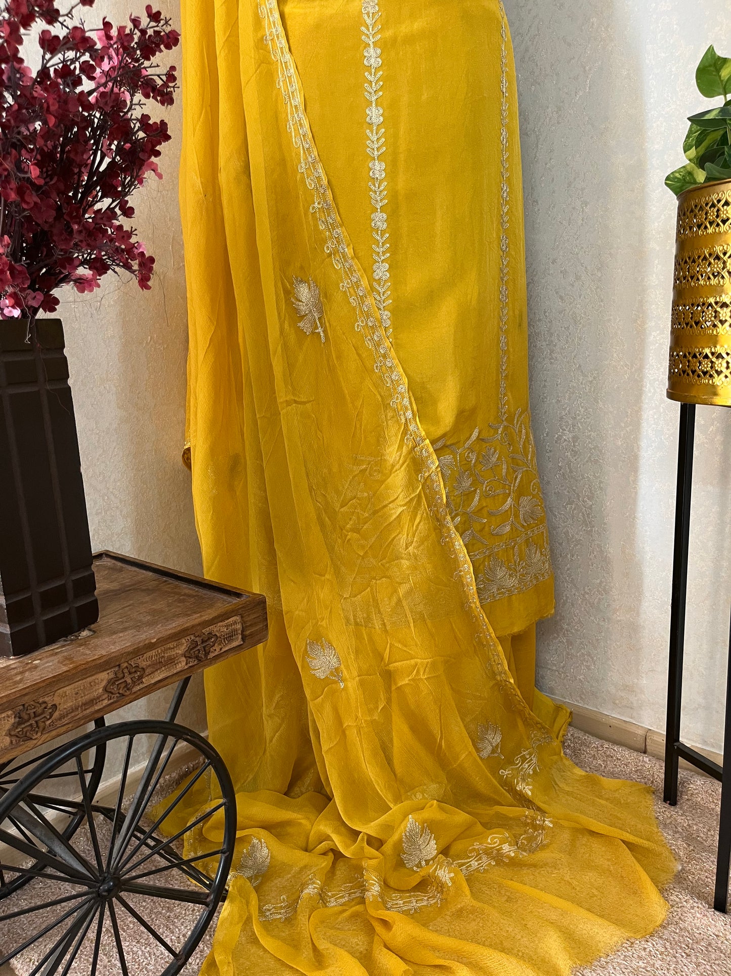 Golden Yellow Tilla Kashmiri Silk Suit