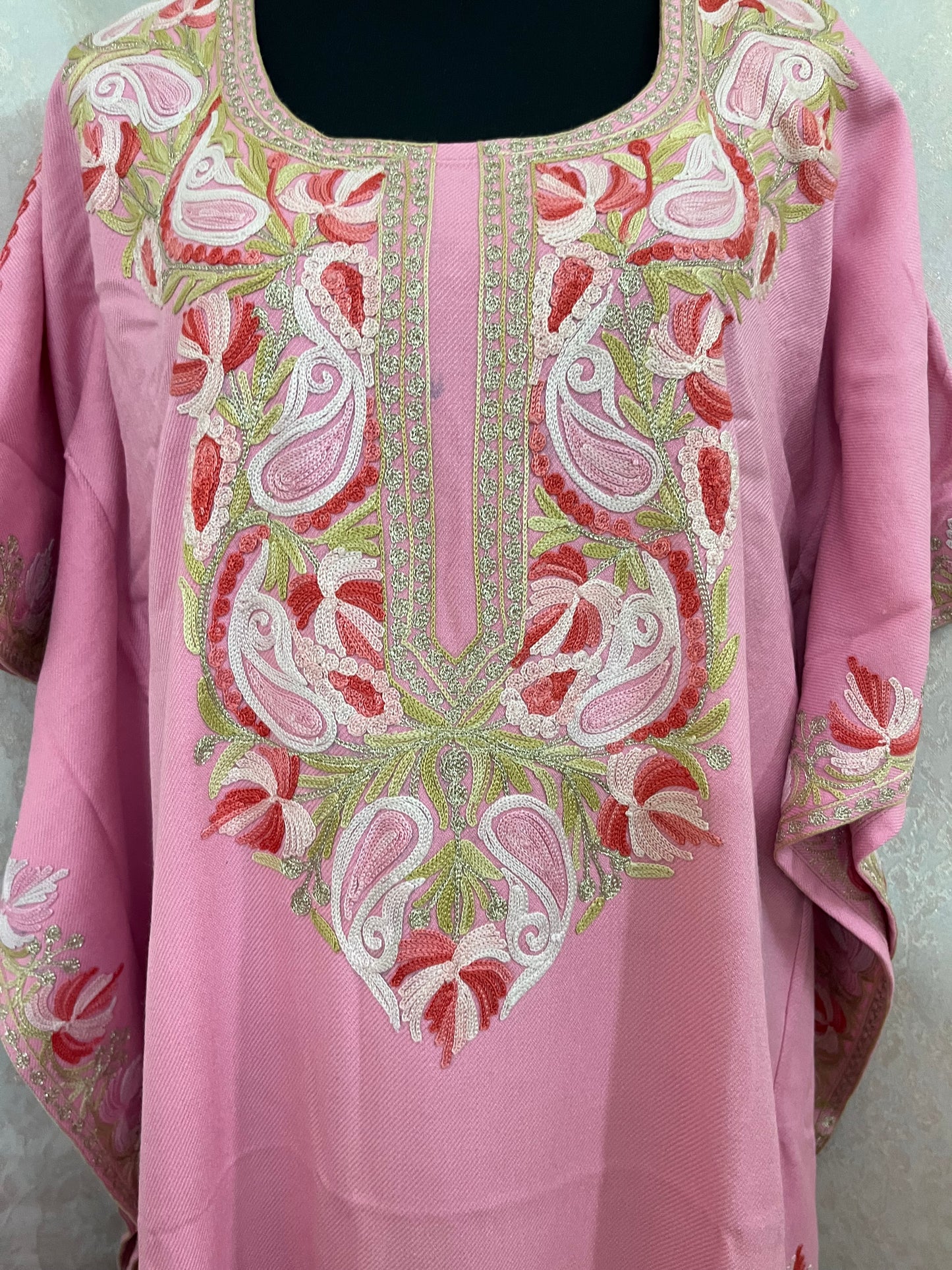 Pink Woollen Kashmiri Kaftan Set