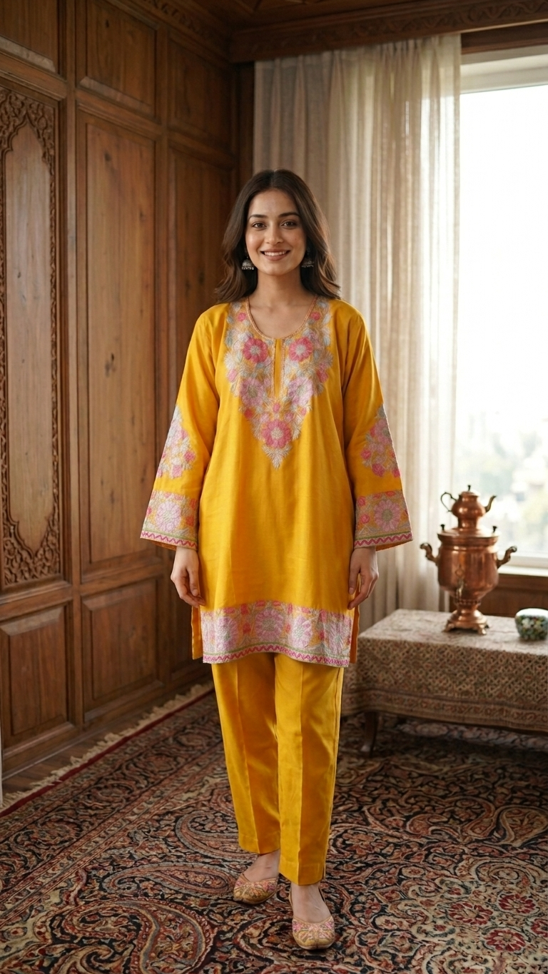 Golden Yellow Cotton Stitched Co-ord Set