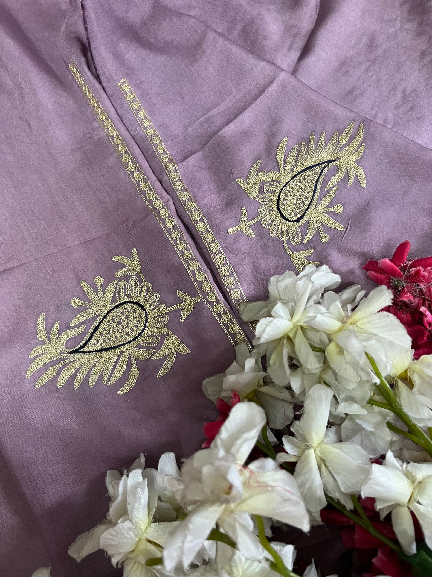 Lilac Silk Aari Tilla Fusion Suit