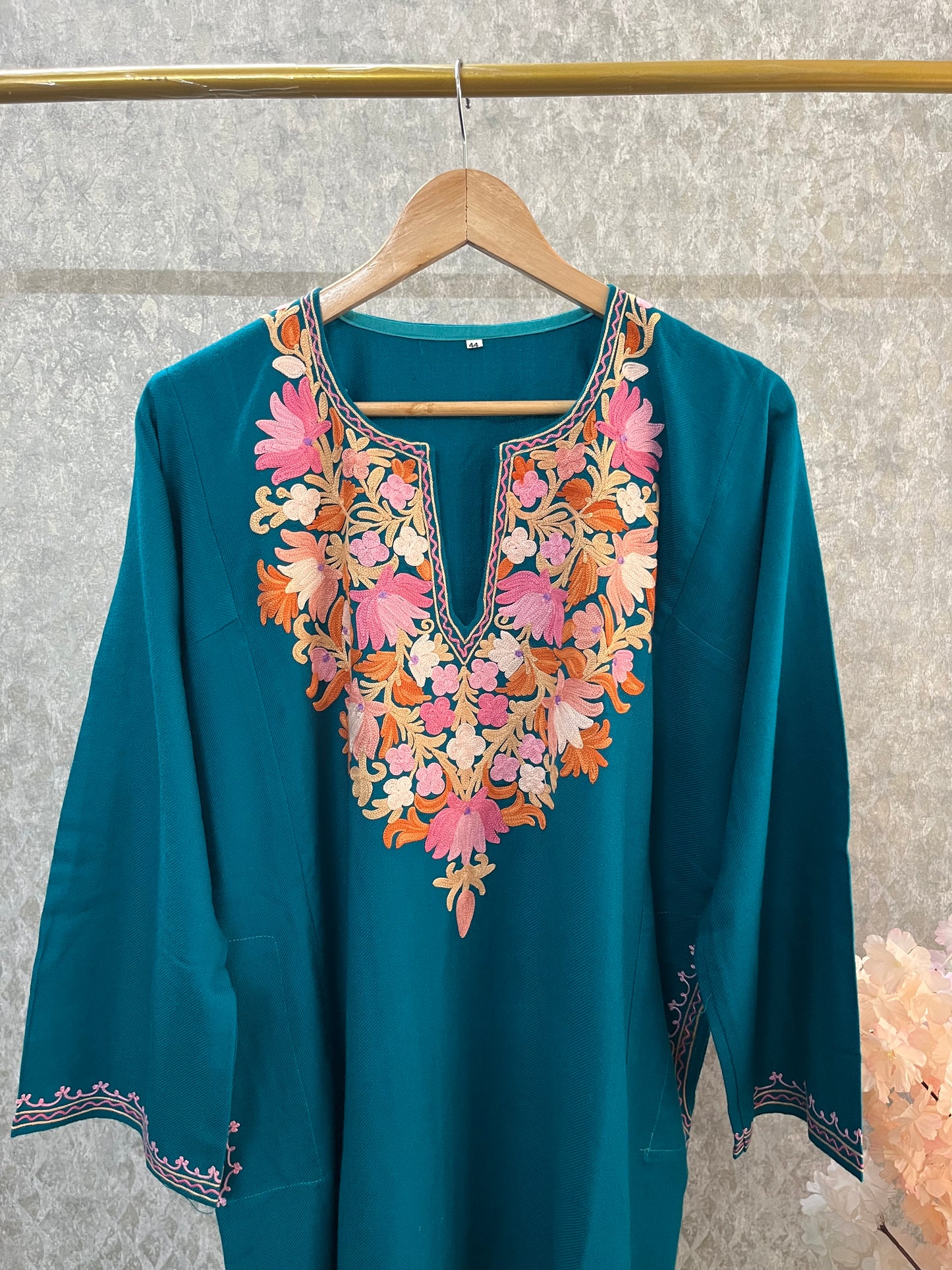 Green Aari Embroidered Wool Pheran