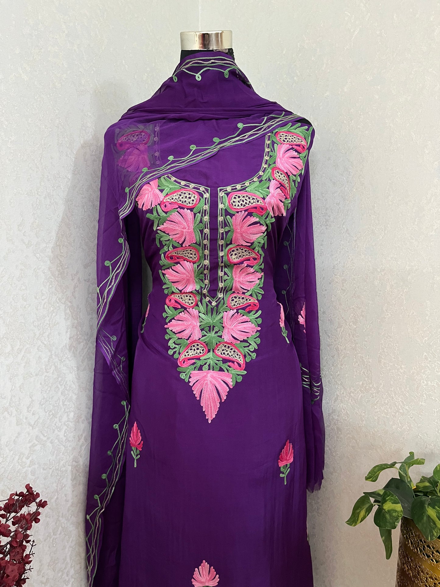 Purple Opada Silk Kashmiri Suits