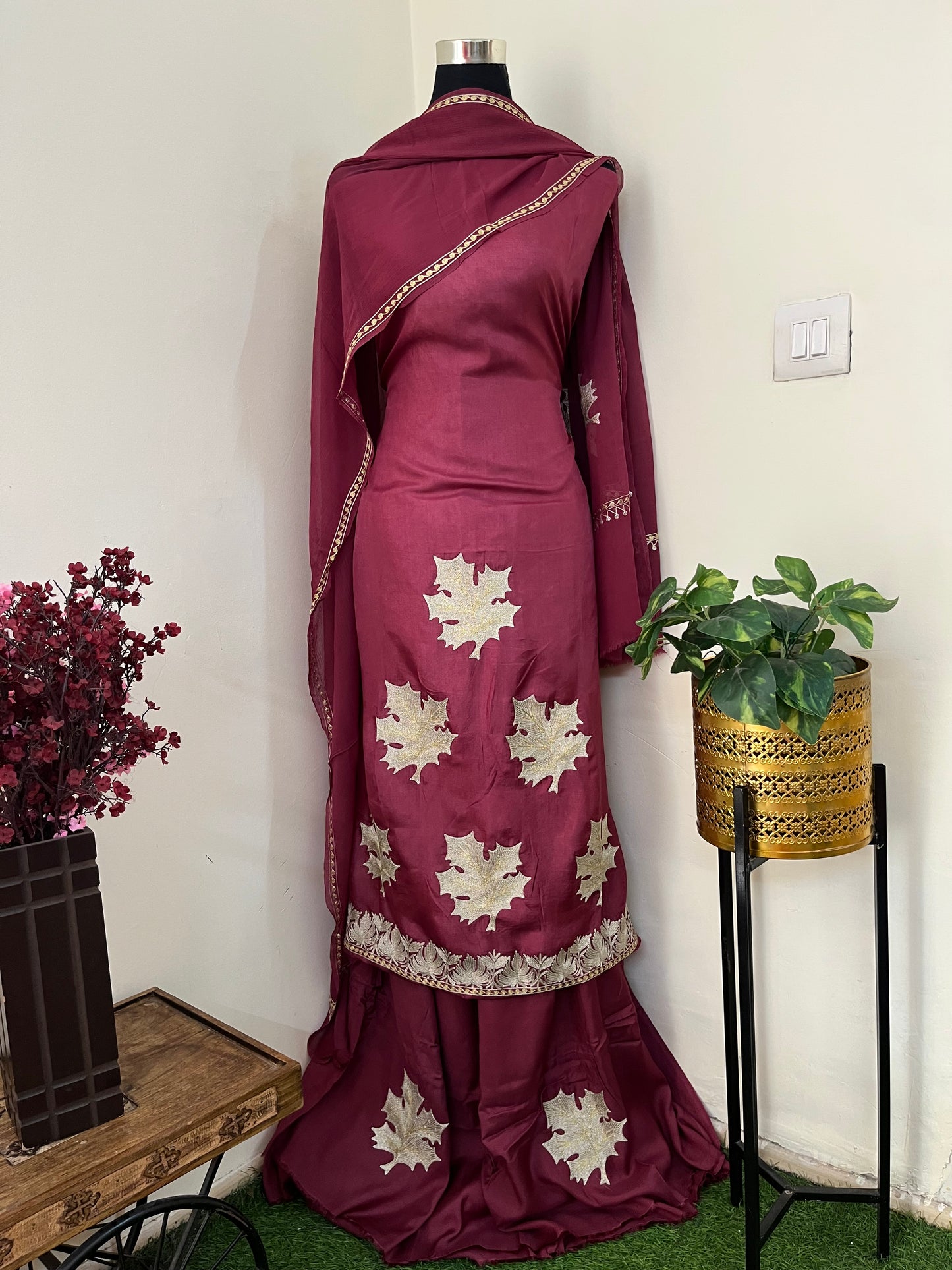Red Sanam’ Tilla Embroidered Suit material