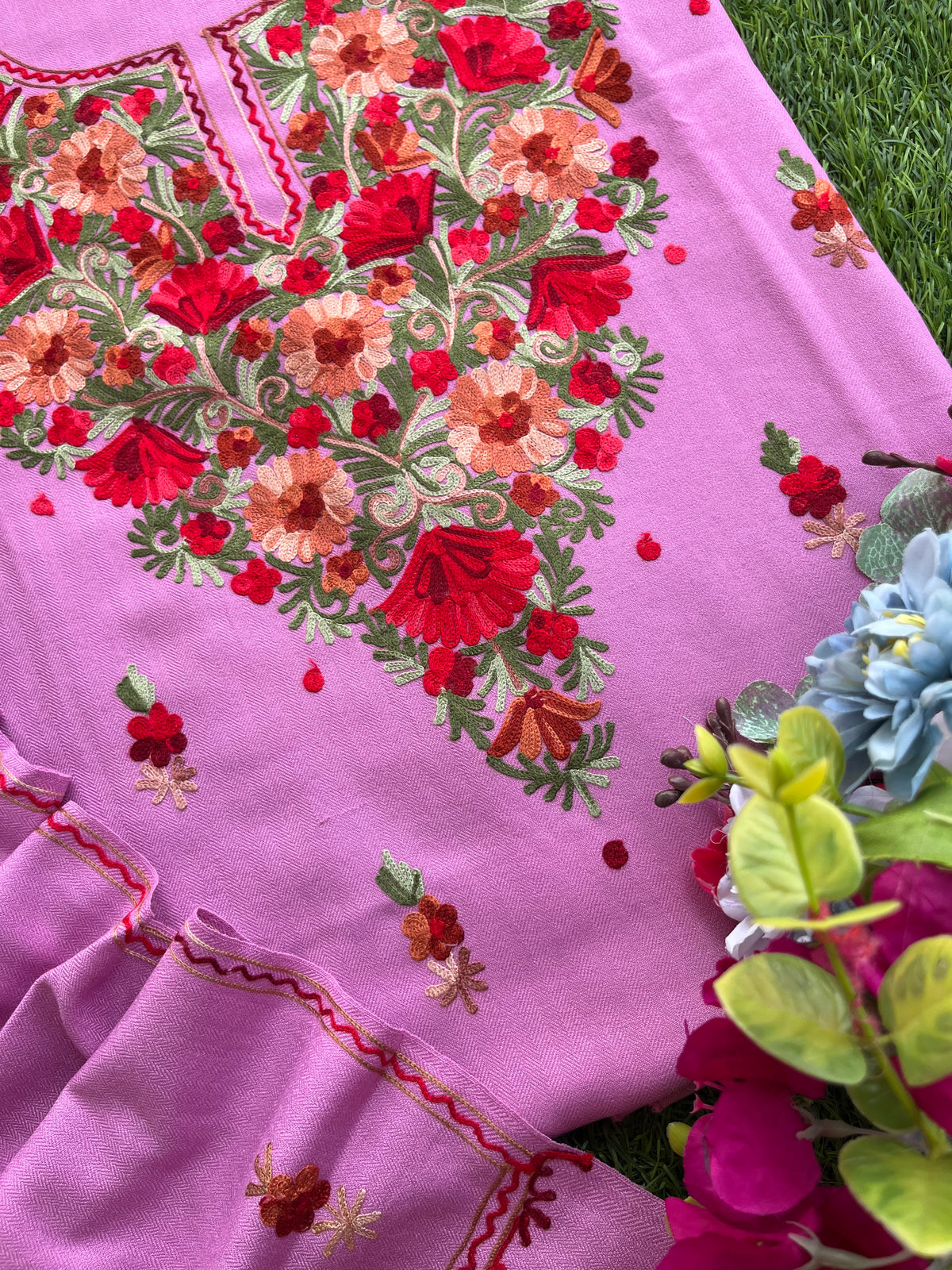 Playful Pink Woollen Aari Embroidered 3pc suit