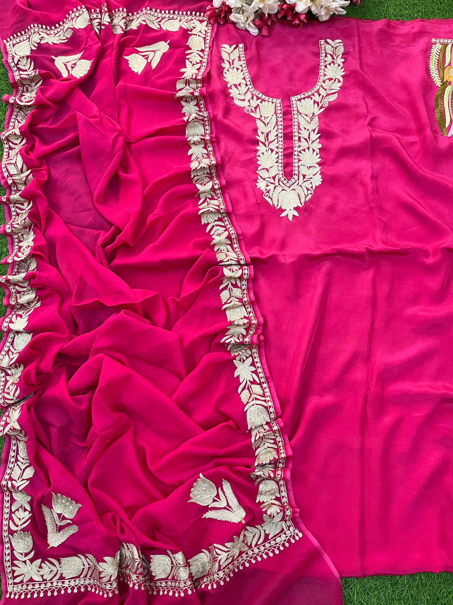 Kalaa’ Fuchsia Pink Crape Kashmiri Suit