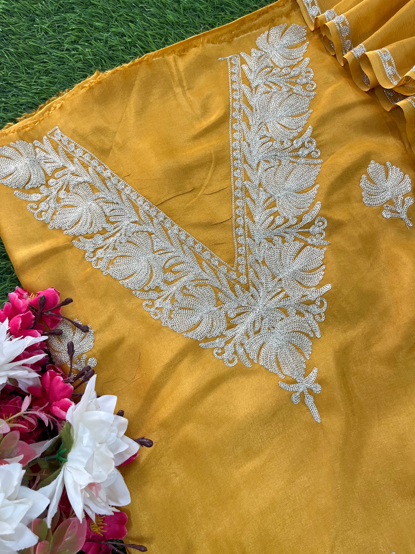 Golden Yellow Silk Tilla Kashmiri Suit