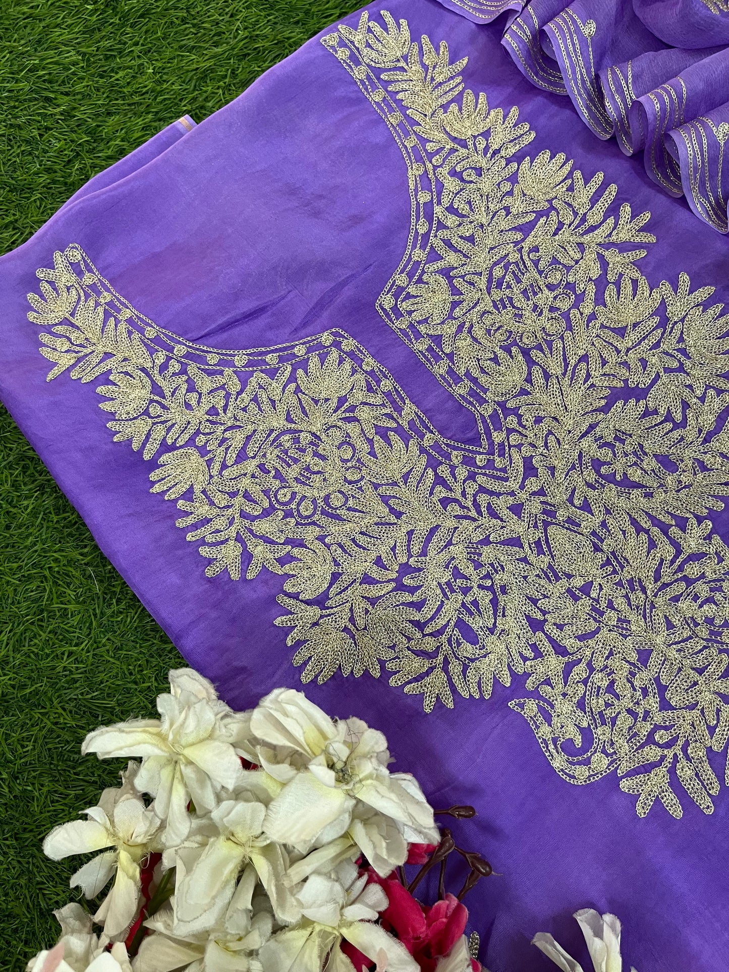 Soft Purple Silk Tilla Kashmiri Suit