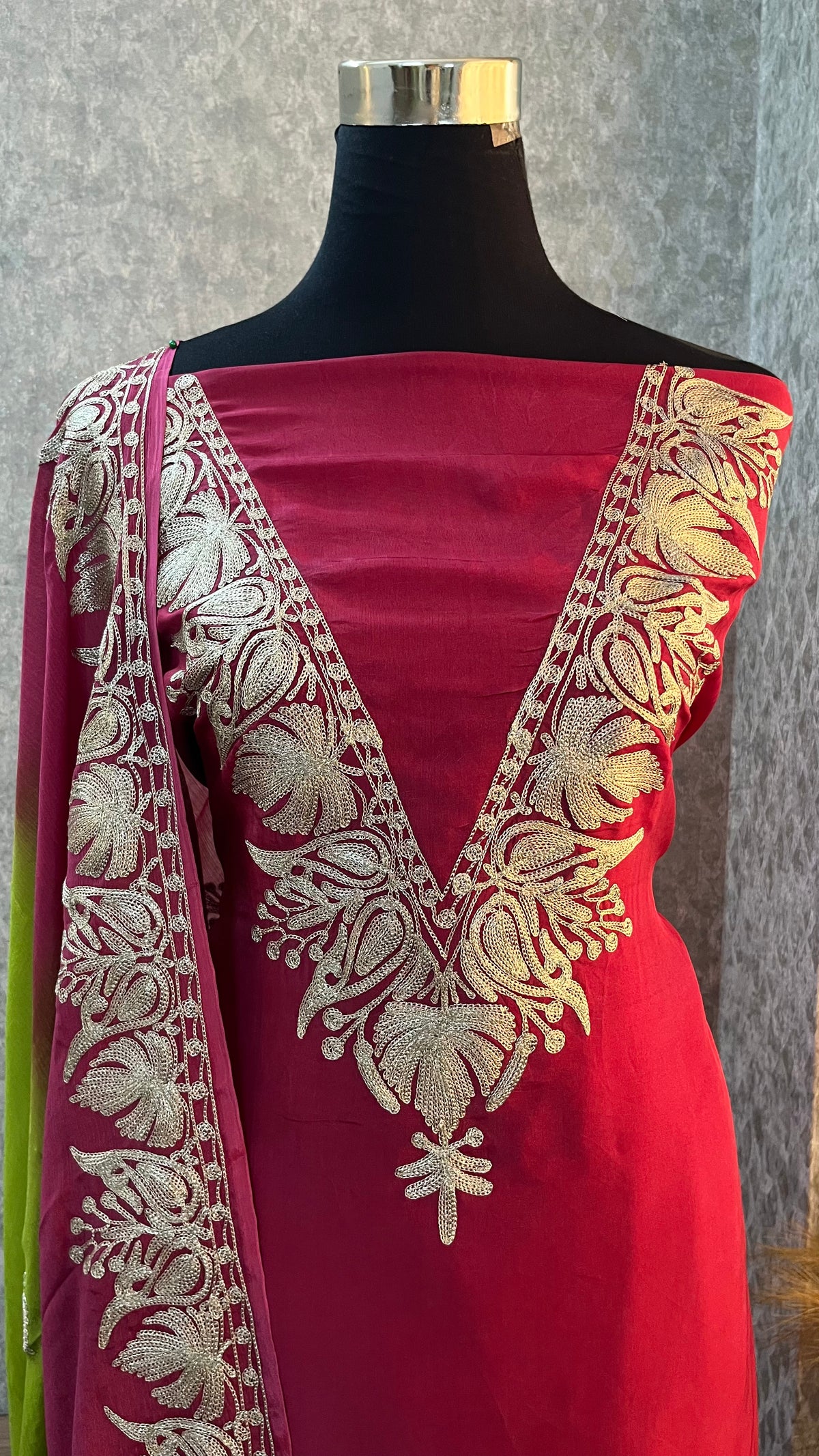 Magenta pink Sanam Silk Kashmiri Suit