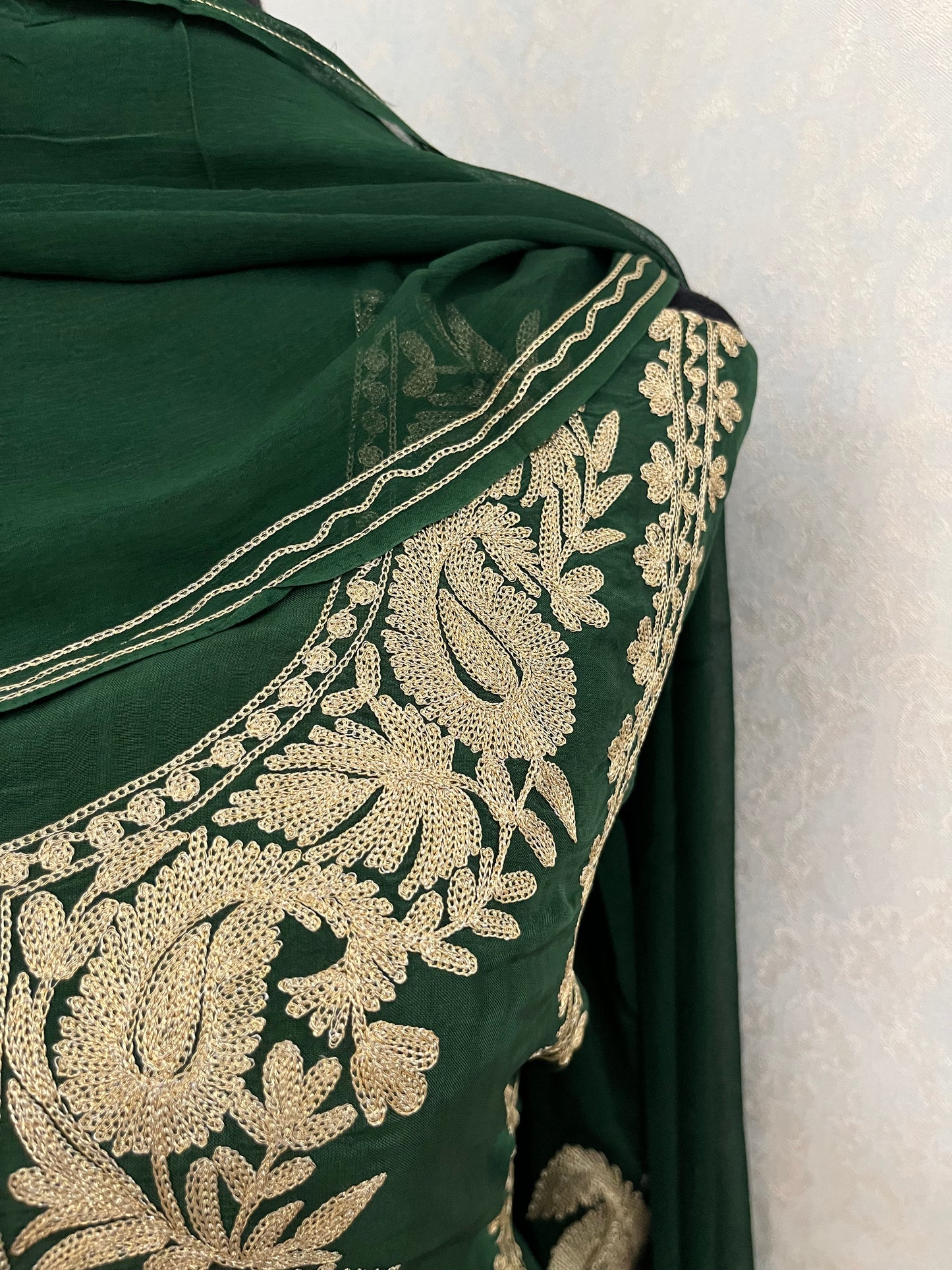 Bottle Green Silk Tilla Kashmiri Suit