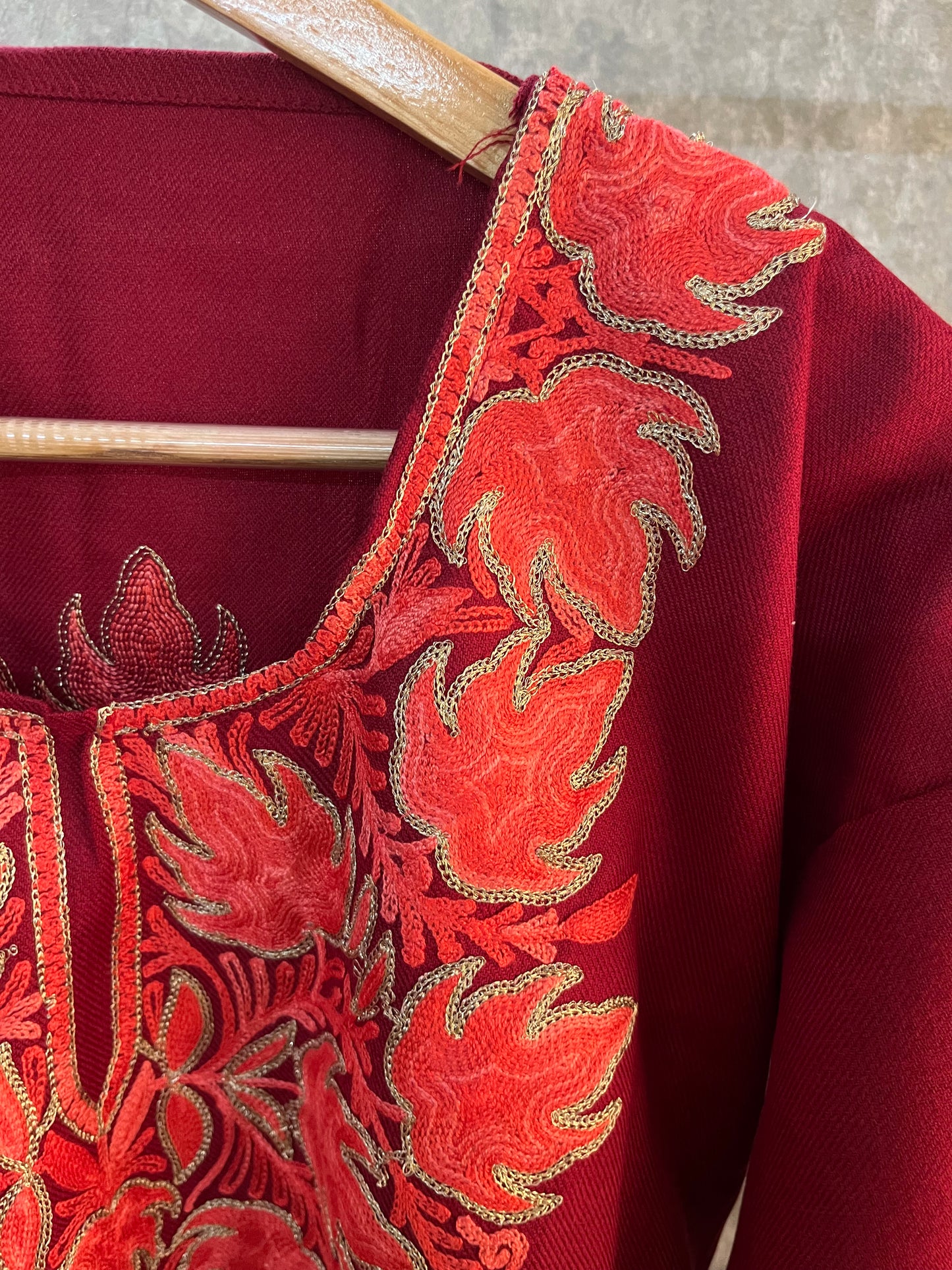Maroon Woollen Kashmiri Co-Ord Set ( Size 46)