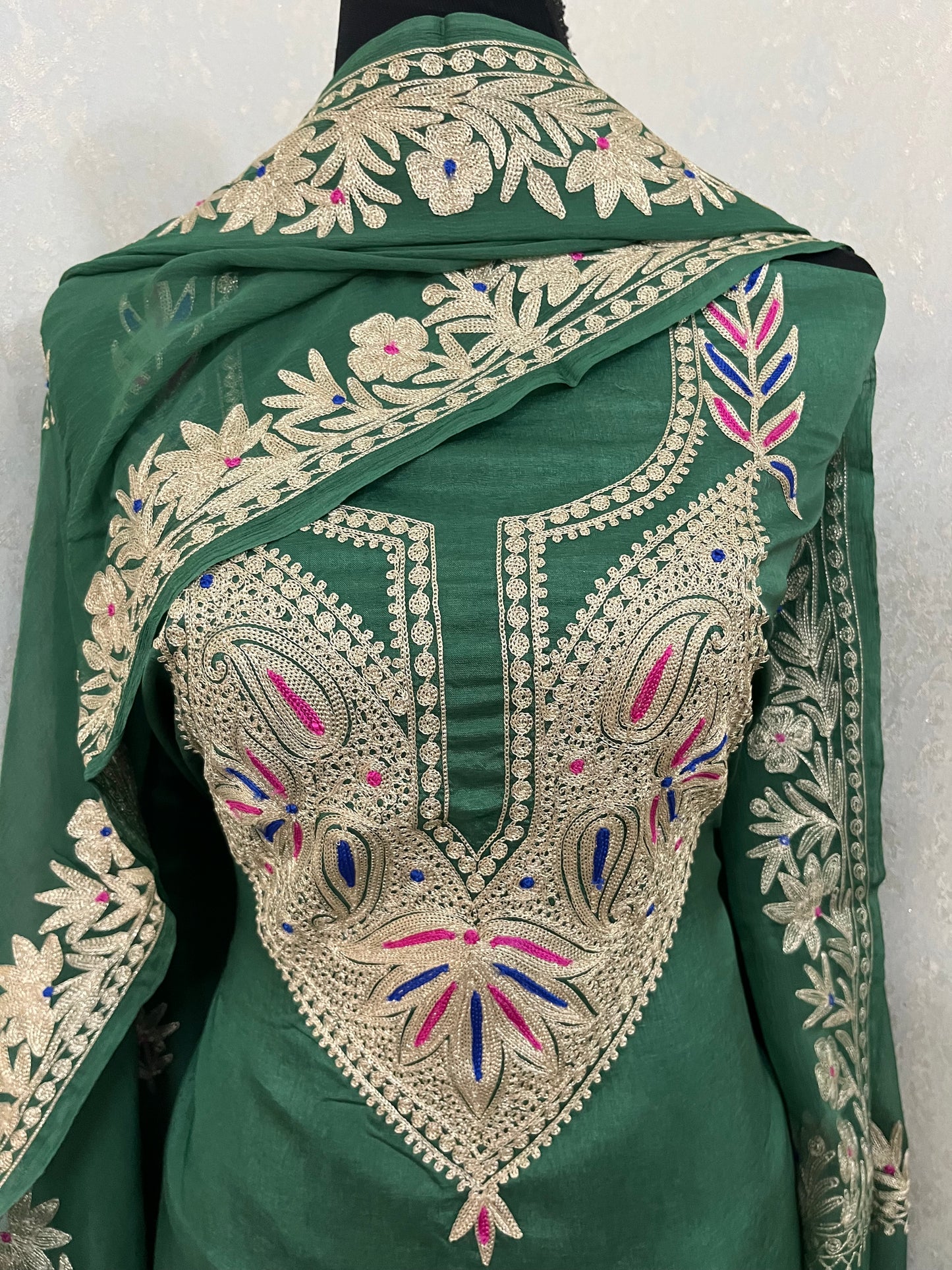 Soft Green Opada Silk Kashmiri Suits