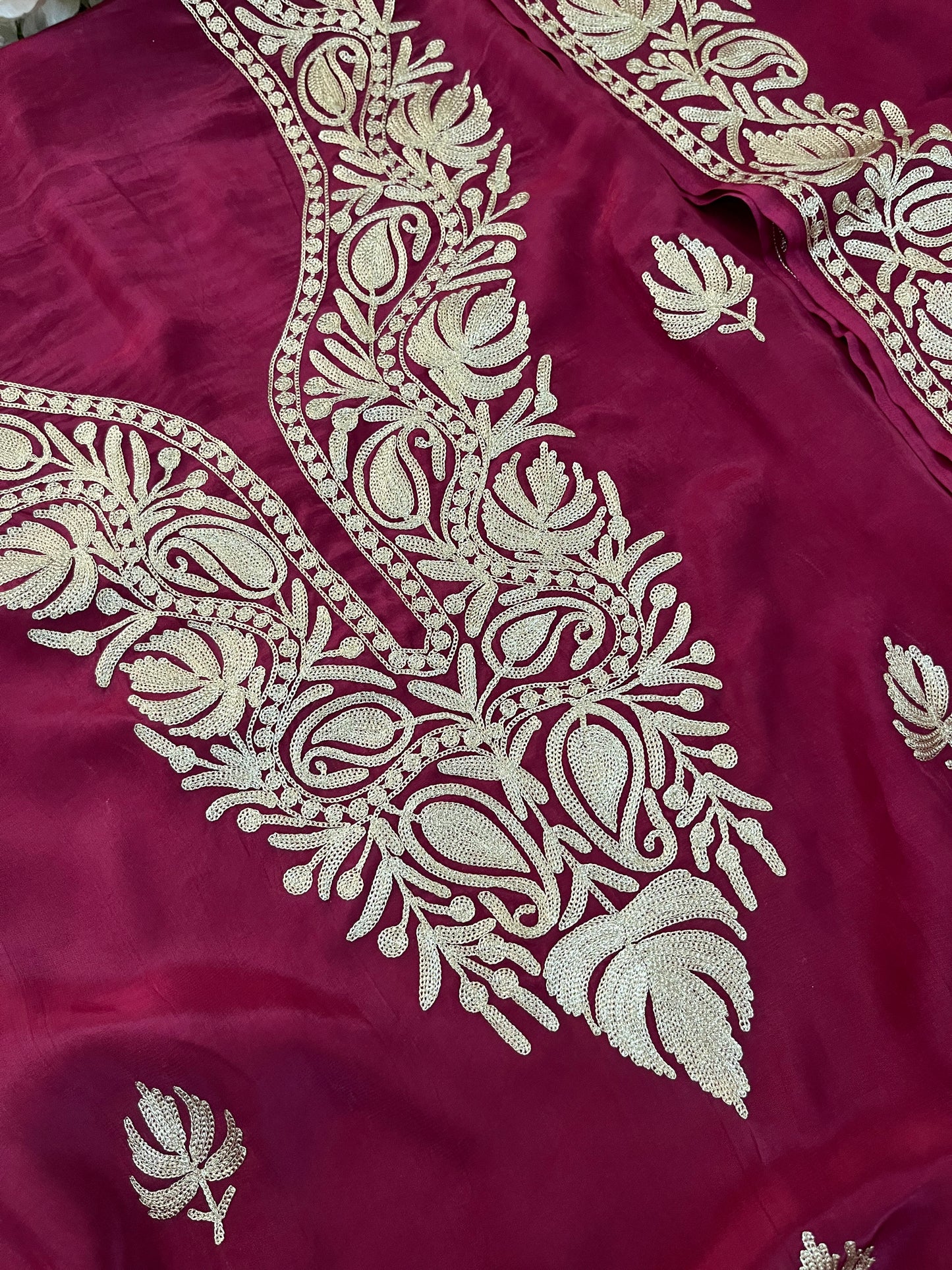 ‘Kalaa’ Burgundy Crape Kashmiri Suit