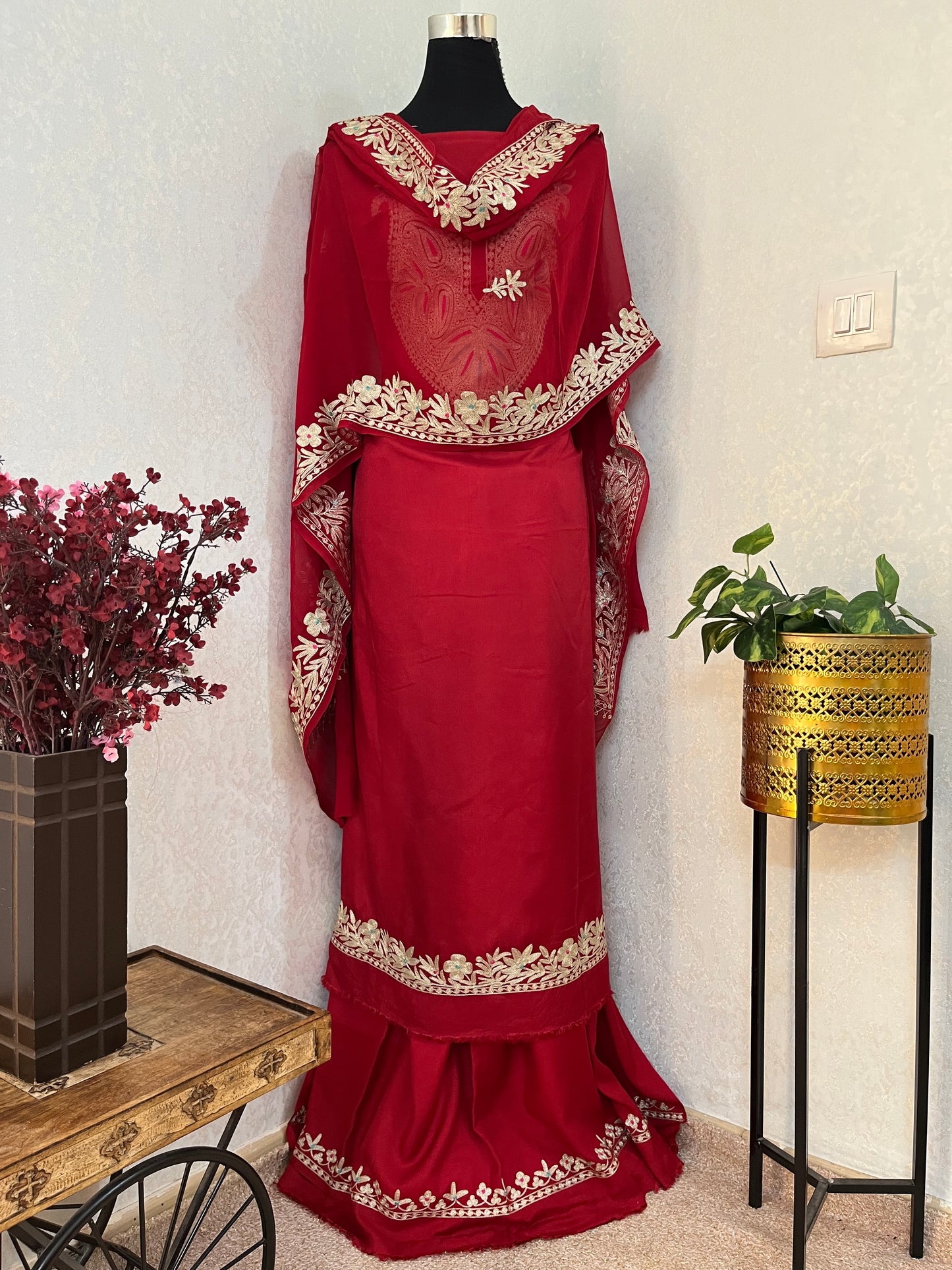 Maroon Opada Silk Kashmiri Suits