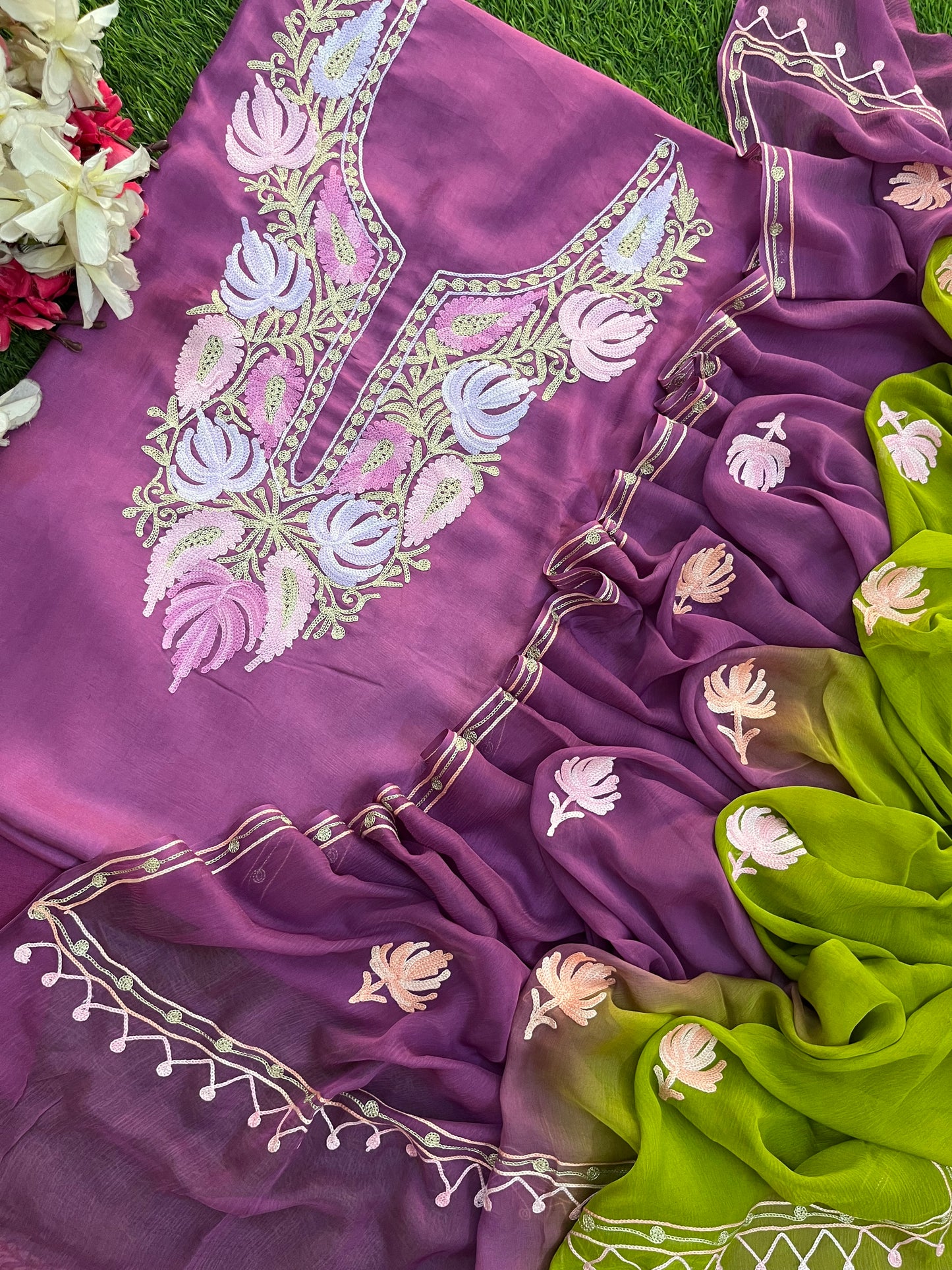 Soft Purple Opada Silk Kashmiri Suit