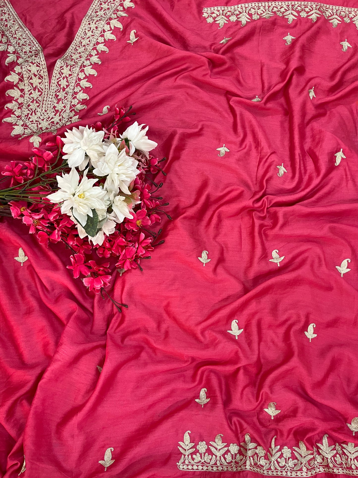 Fuchsia Pink Chanderi Silk Kashmiri Suit
