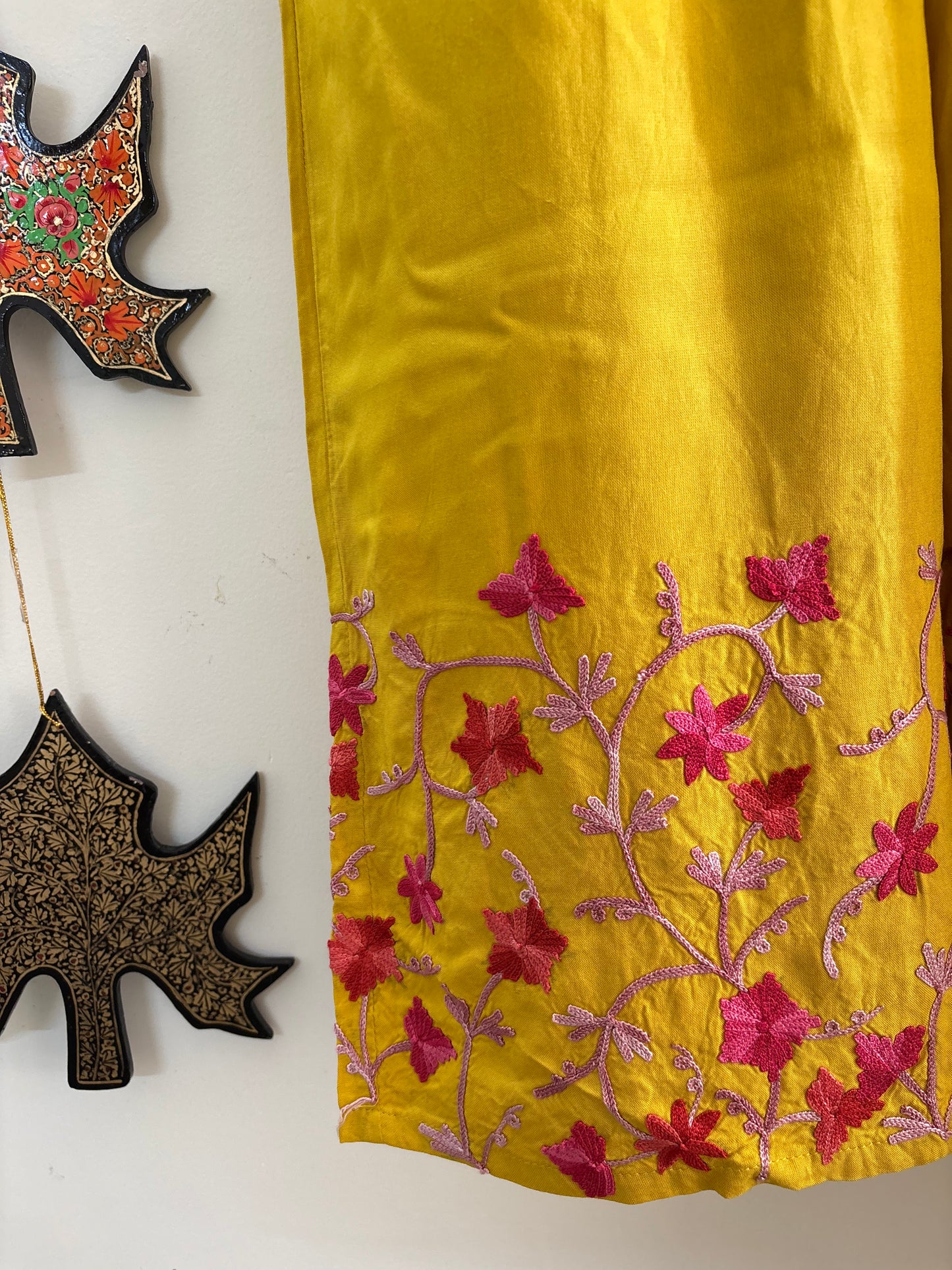 Women Mustard Yellow Aari Embroidered Palazzos