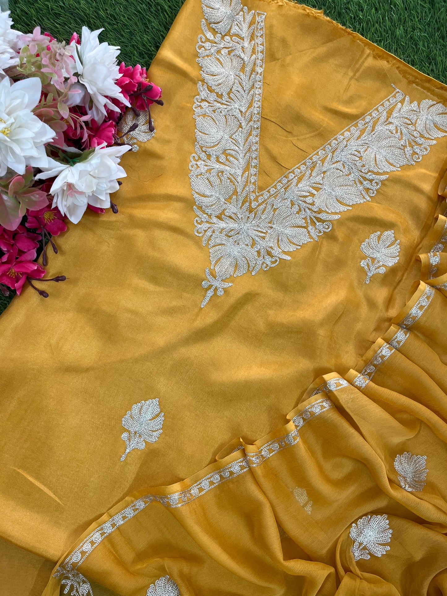 Golden Yellow Silk Tilla Kashmiri Suit