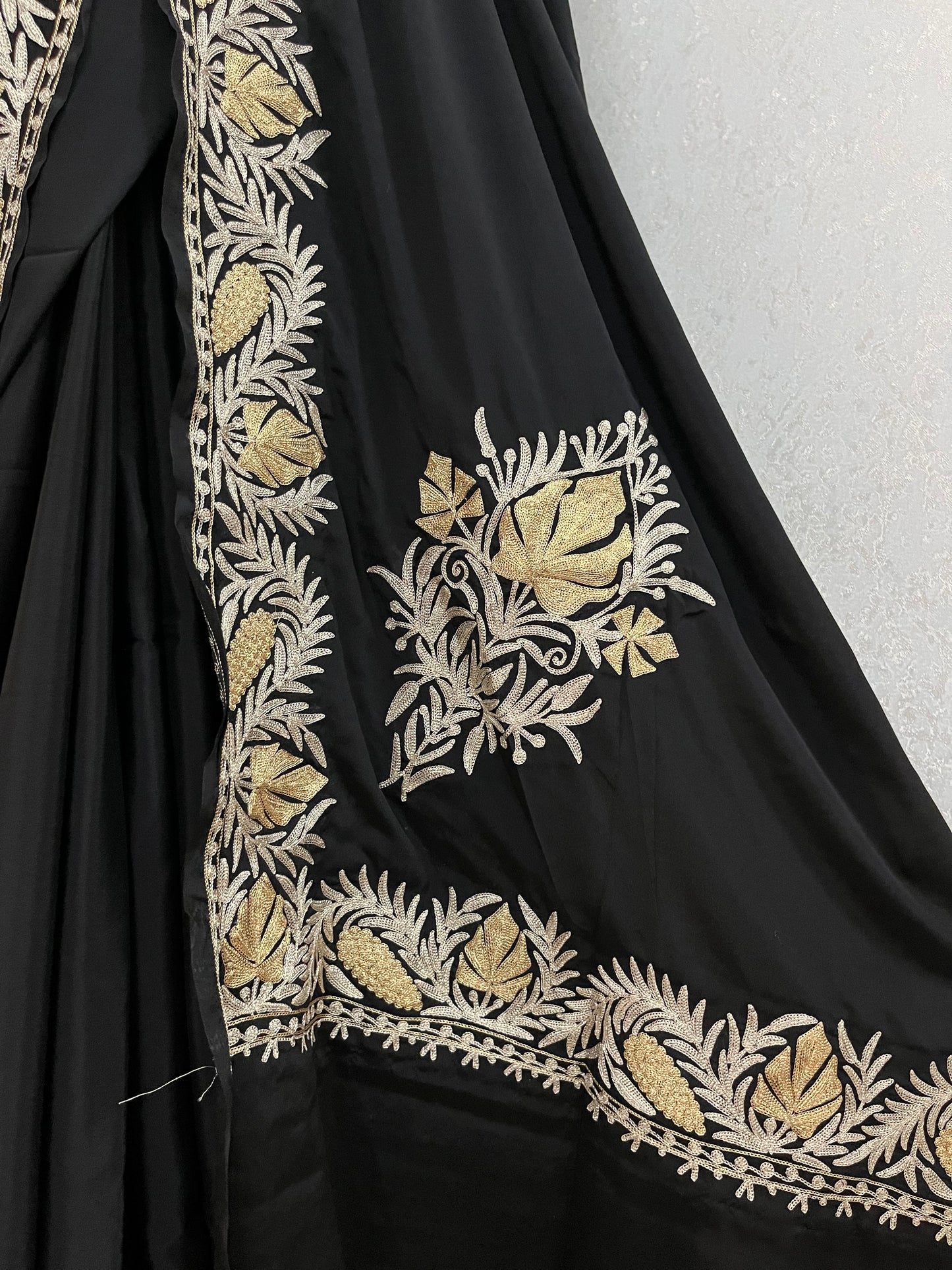 Black Crape Kashmiri Saree