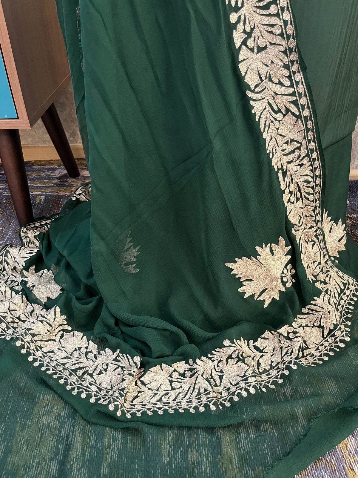 Bottle Green Sanam’ Tilla Kashmiri Silk Suit