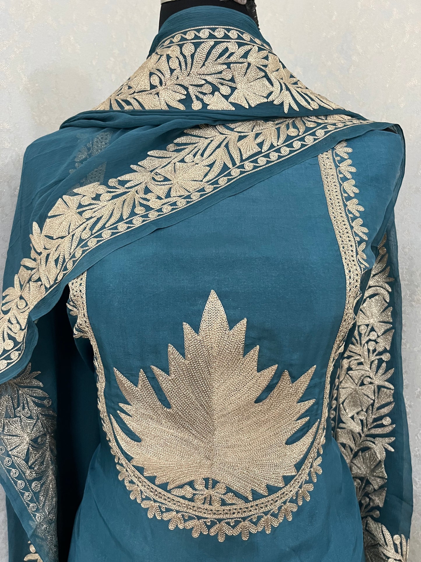 Teal Blue Sanam’ Tilla Kashmiri Silk Suit