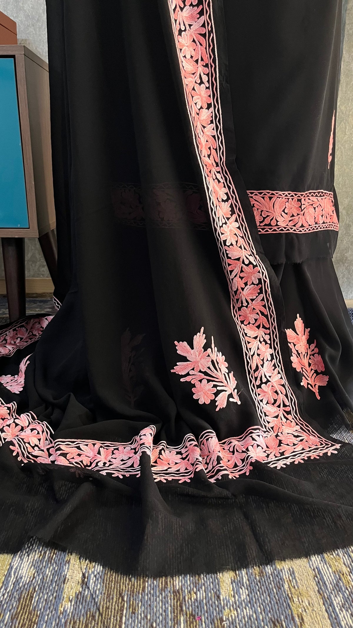 Georgette Black 3 Pc Kashmiri Suit
