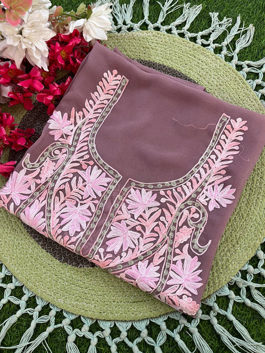 Lilac Georgette Kashmiri Kurta Material