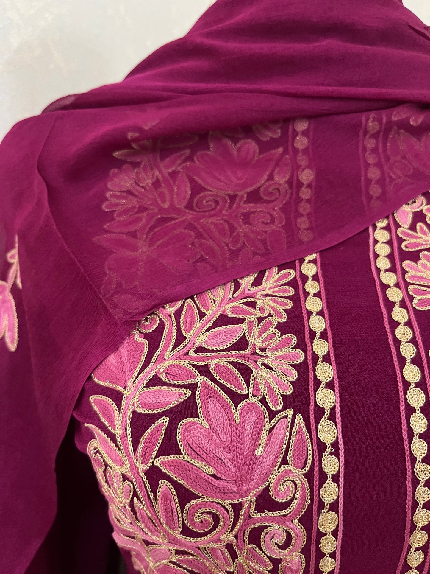 Wine Pure Georgette Achkan Kashmiri Suit