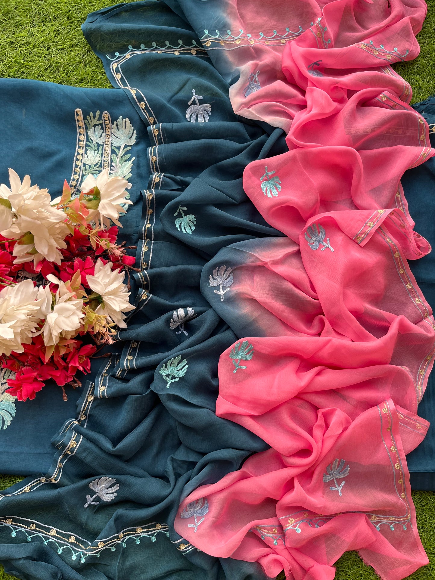 Blue Opada Silk Kashmiri Suit