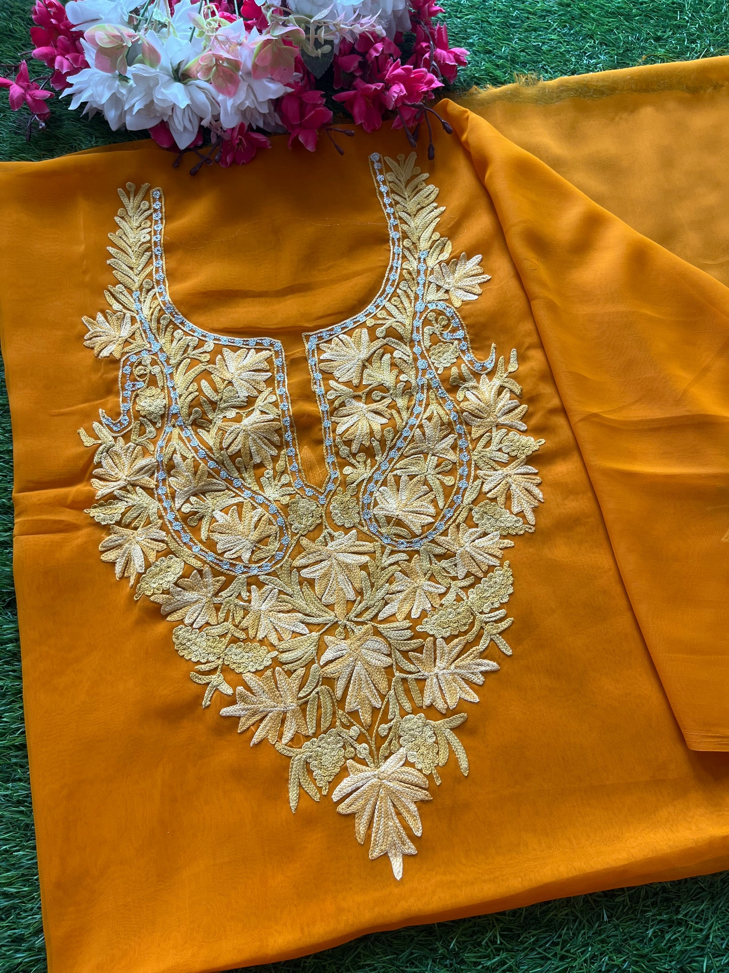Mustard Georgette Kashmiri Kurta Material