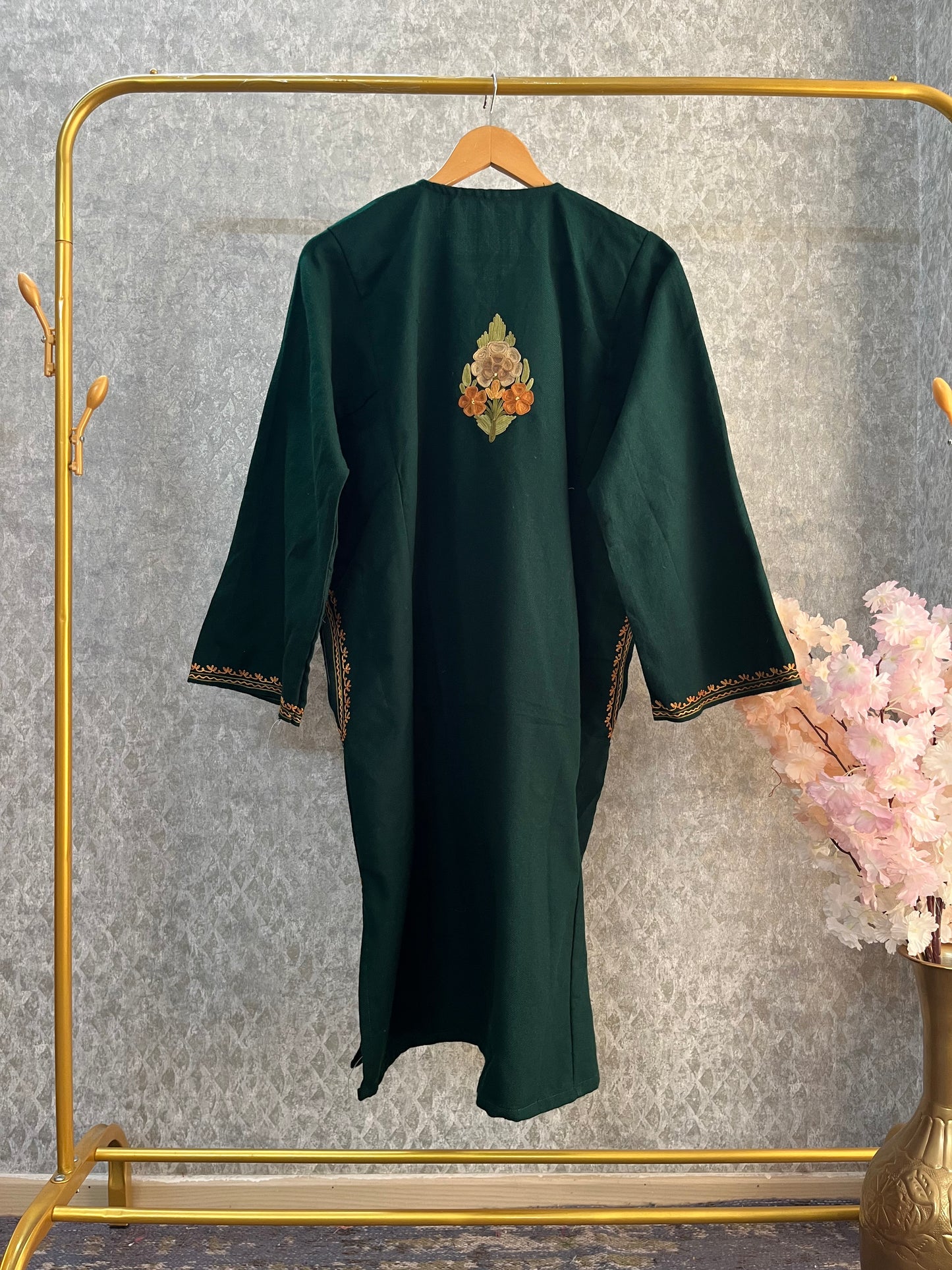 Green Aari Embroidered Wool Pheran