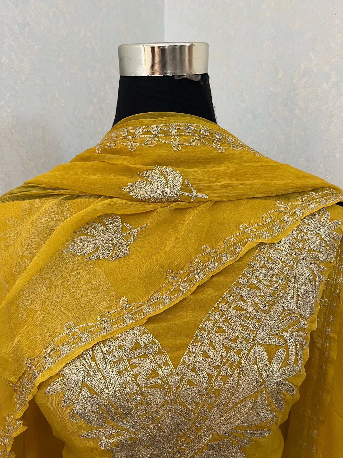 Golden Yellow Tilla Kashmiri Silk Suit