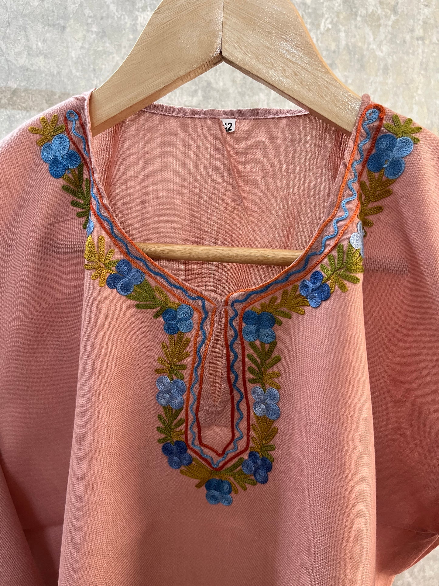 Soft Pink Cotton Aari Work Kurta