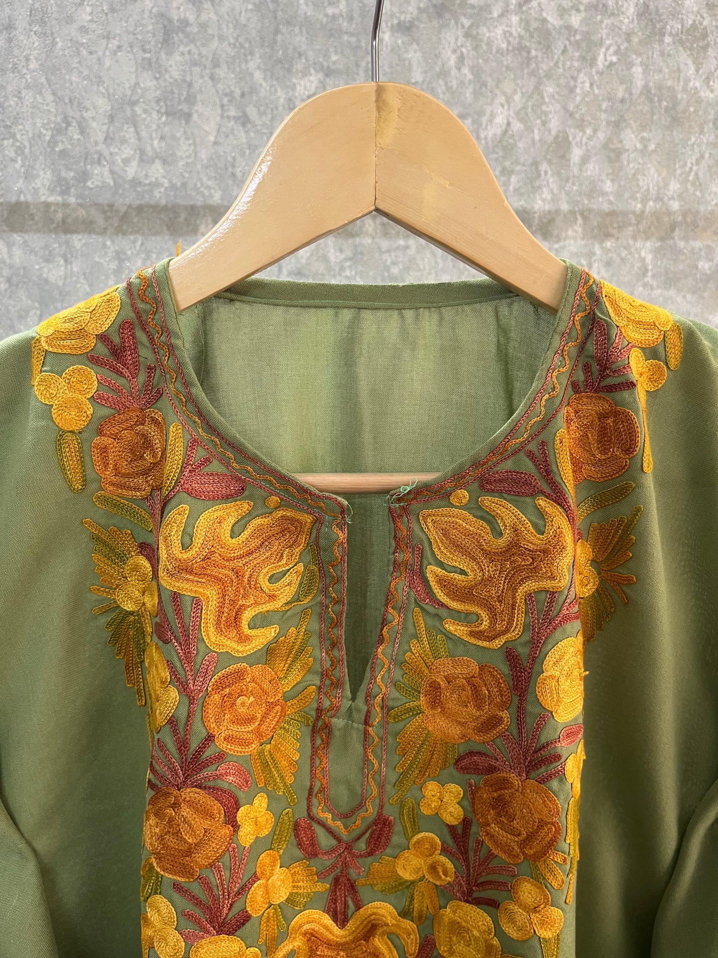 Pastel Green Cotton Aari Work Kurta