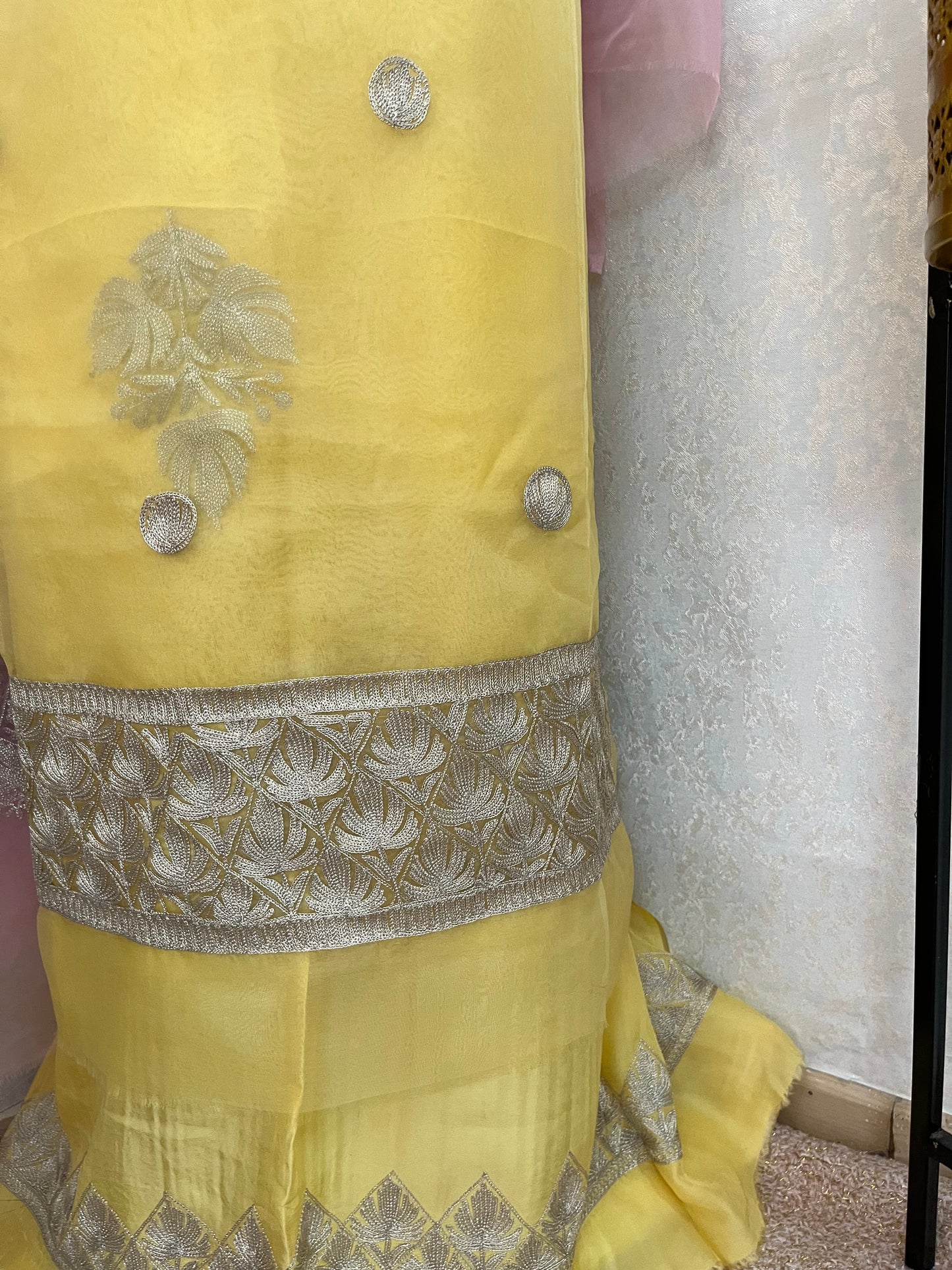 Lemon Yellow Soft Tissue Kashmiri Suit