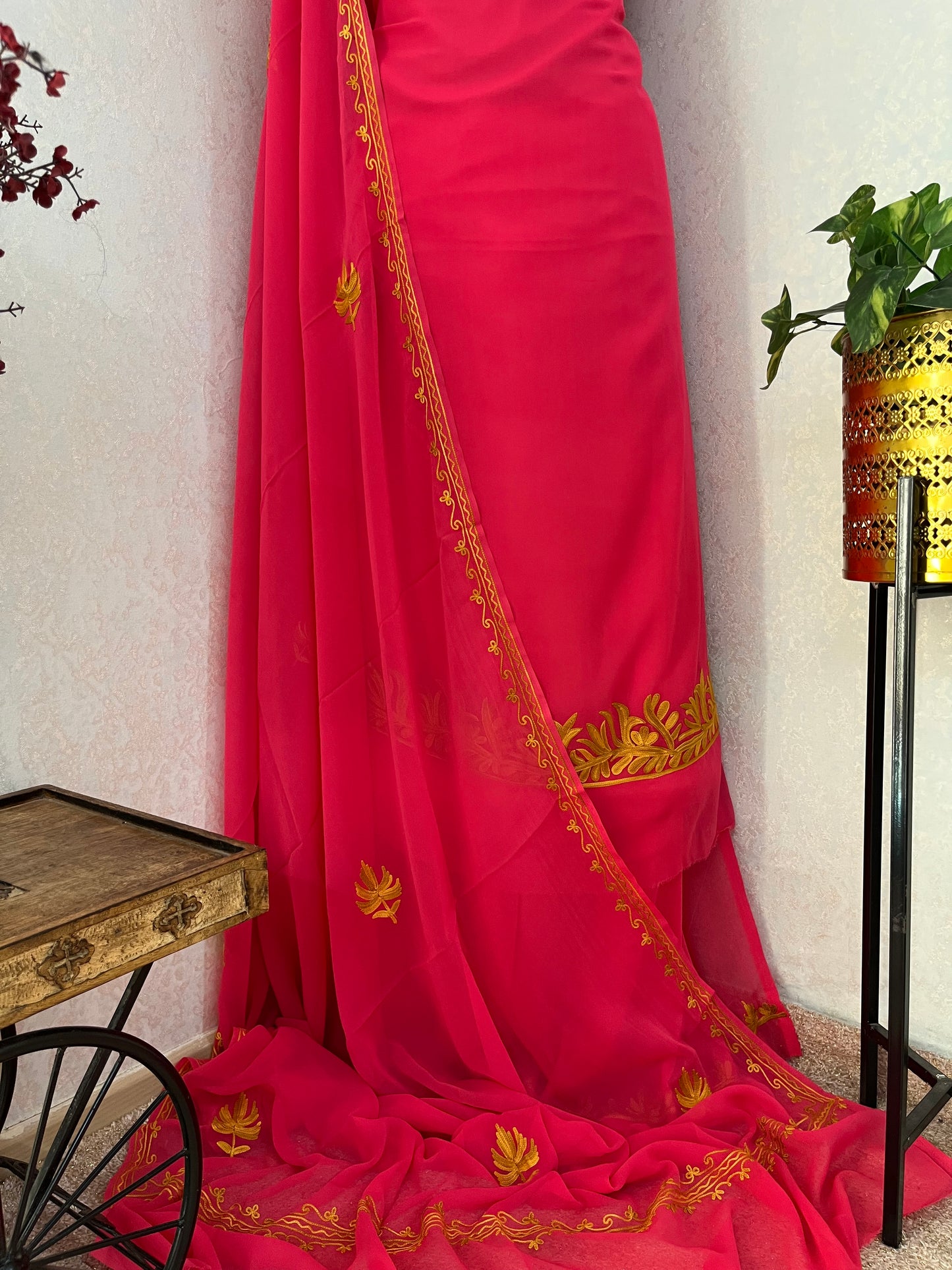 Georgette Pink 3 Pc Aari Embroidered Suit Set