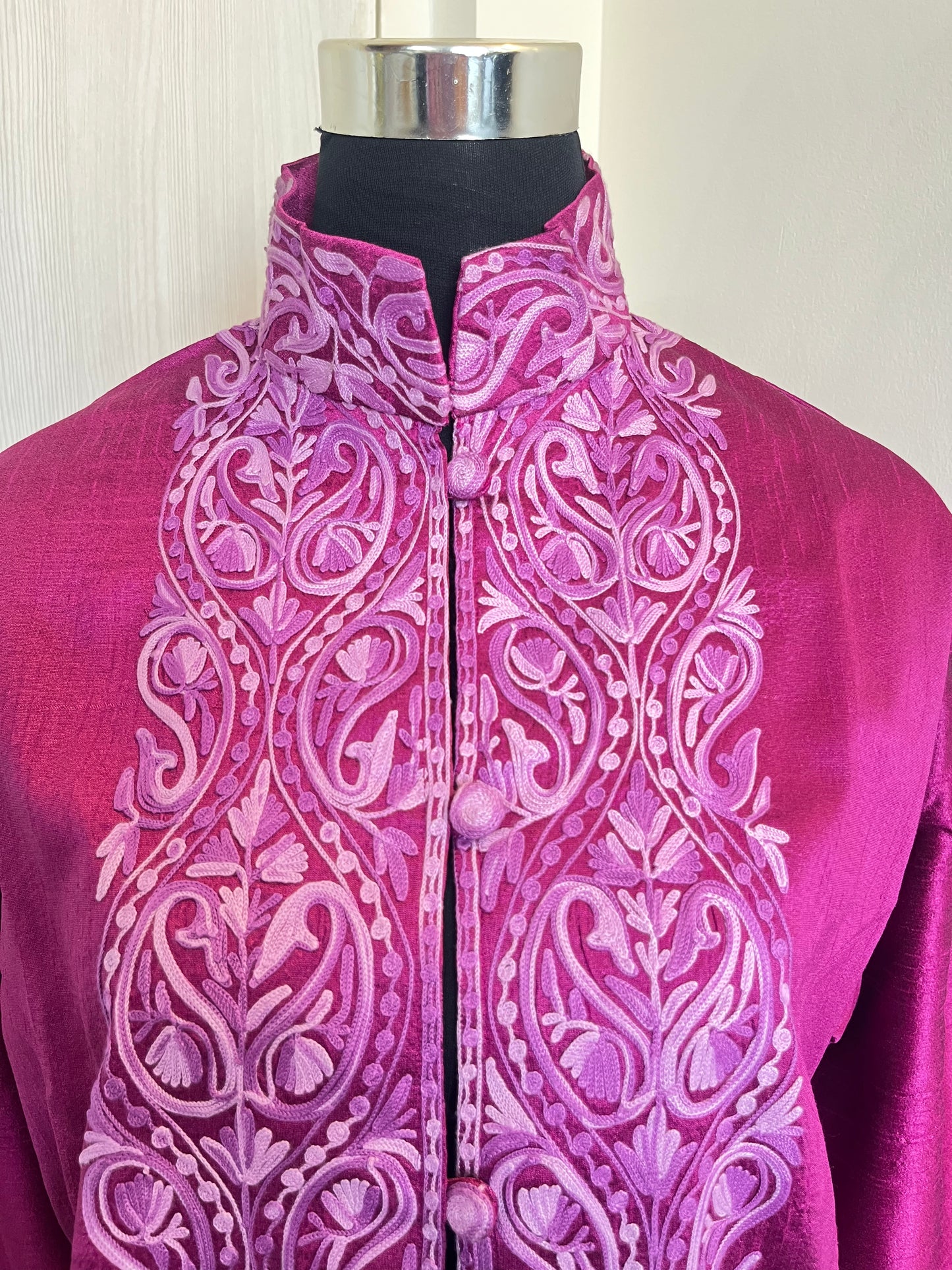 Hot Pink Aari  Embroidered Silk Jacket XXL