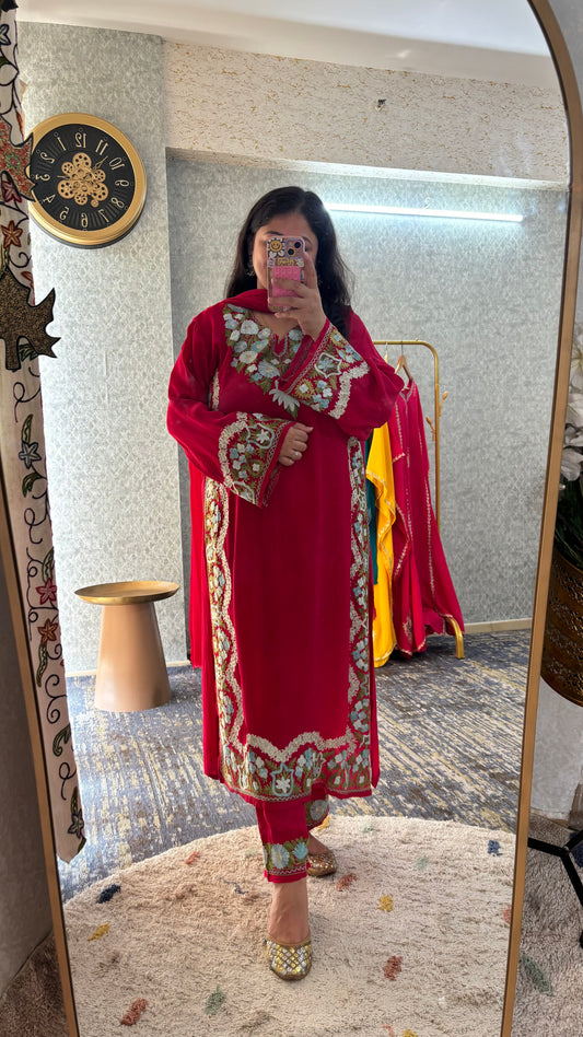 Hot Pink Stitched Crape Suit Set with dupatta (42)