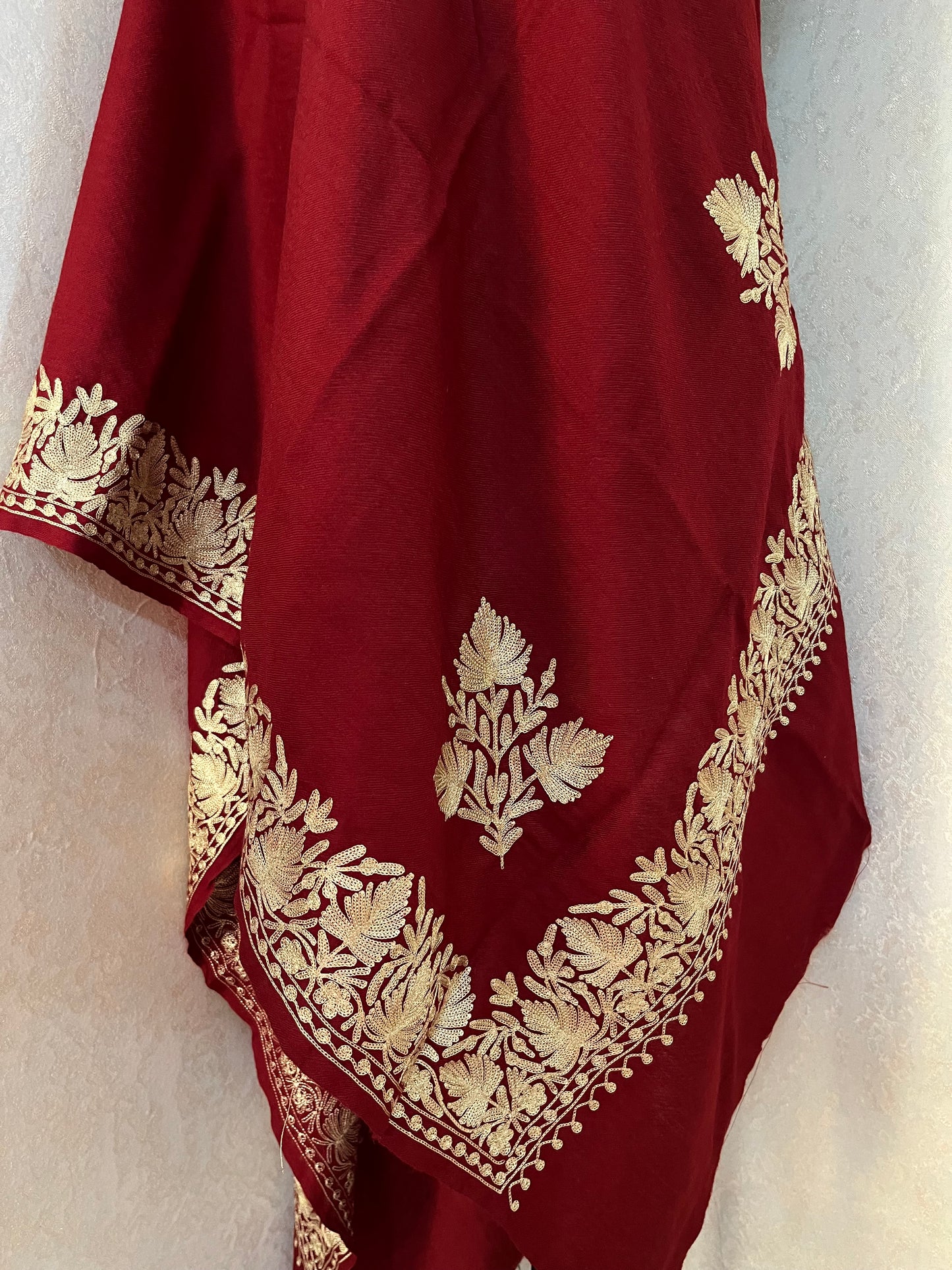 Maroon Semi Pashmina Tilla Embroidered stole