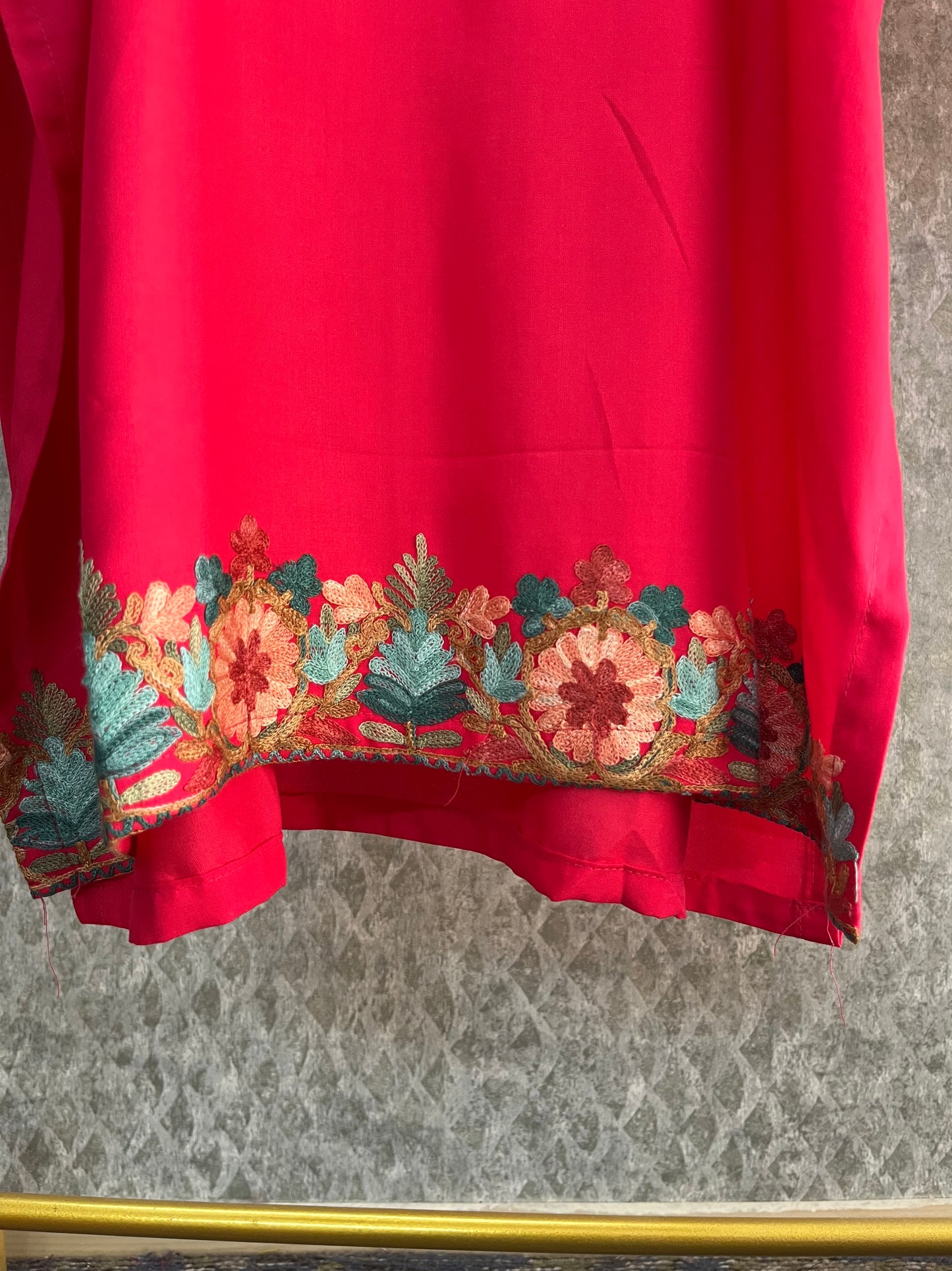 Carrot Pink Cotton Stitched Co-ord Set(44)