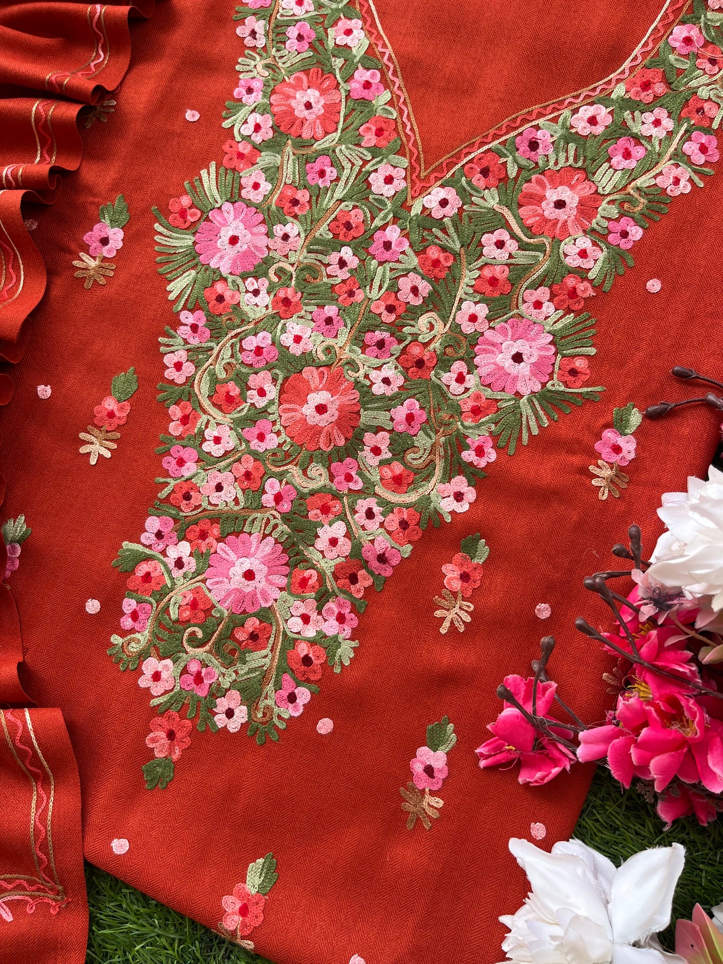 Rust Orange Woollen Aari Embroidered 3pc suit