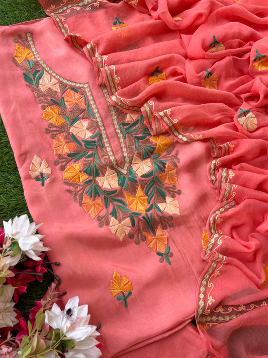 Peach Opada Silk Kashmiri Suit