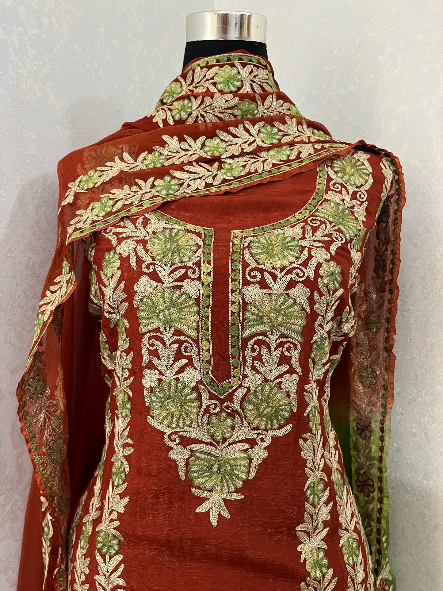 Rust Premium Cotton Kashmiri Suit