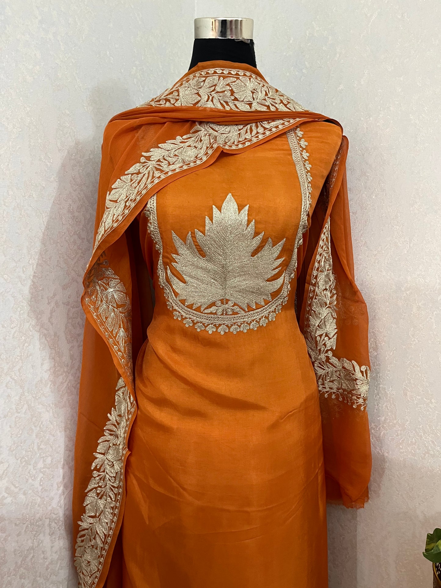 Light Orange Sanam’ Tilla Kashmiri Silk Suit