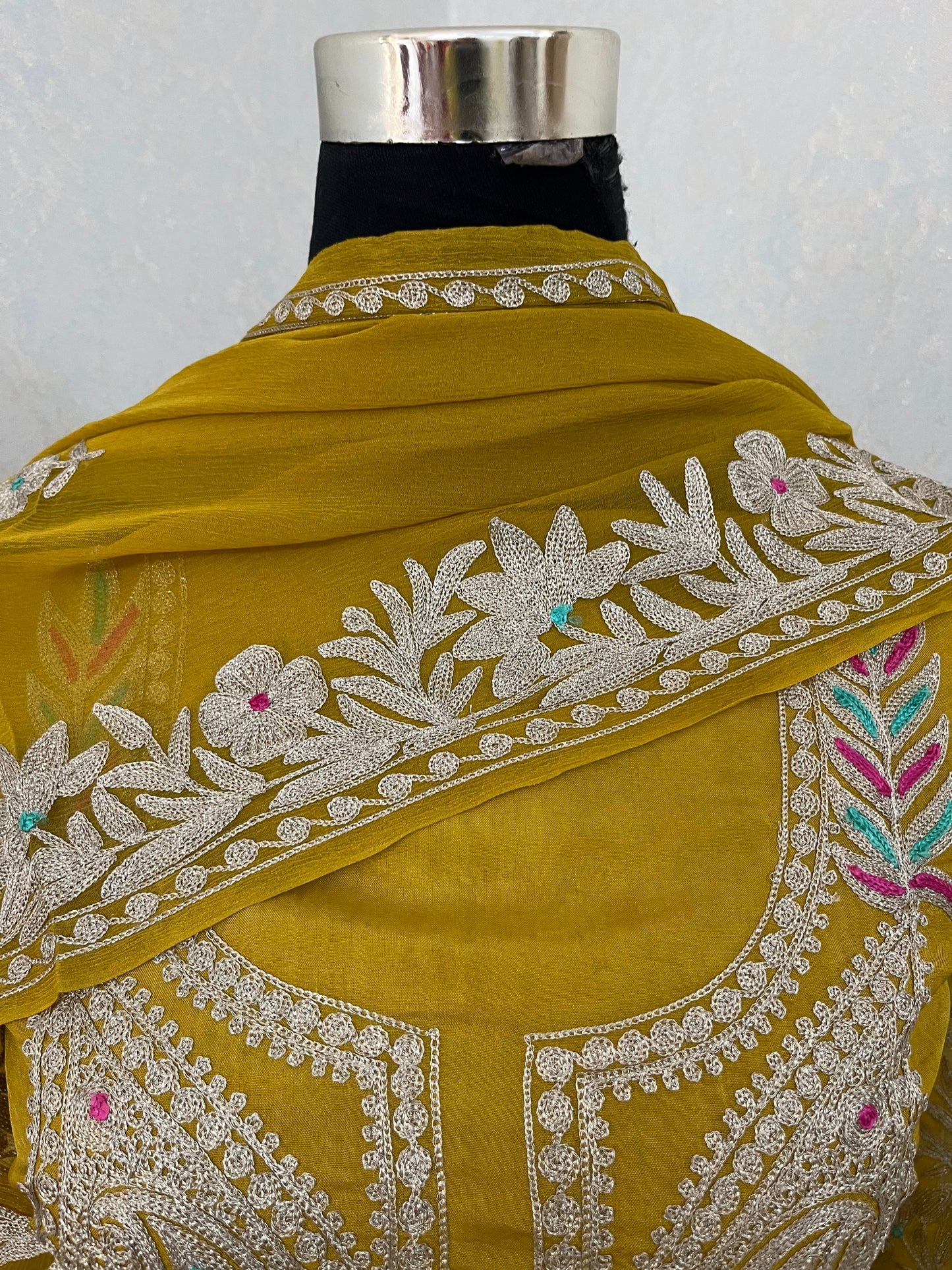 Golden Yellow Opada Silk Kashmiri Suits